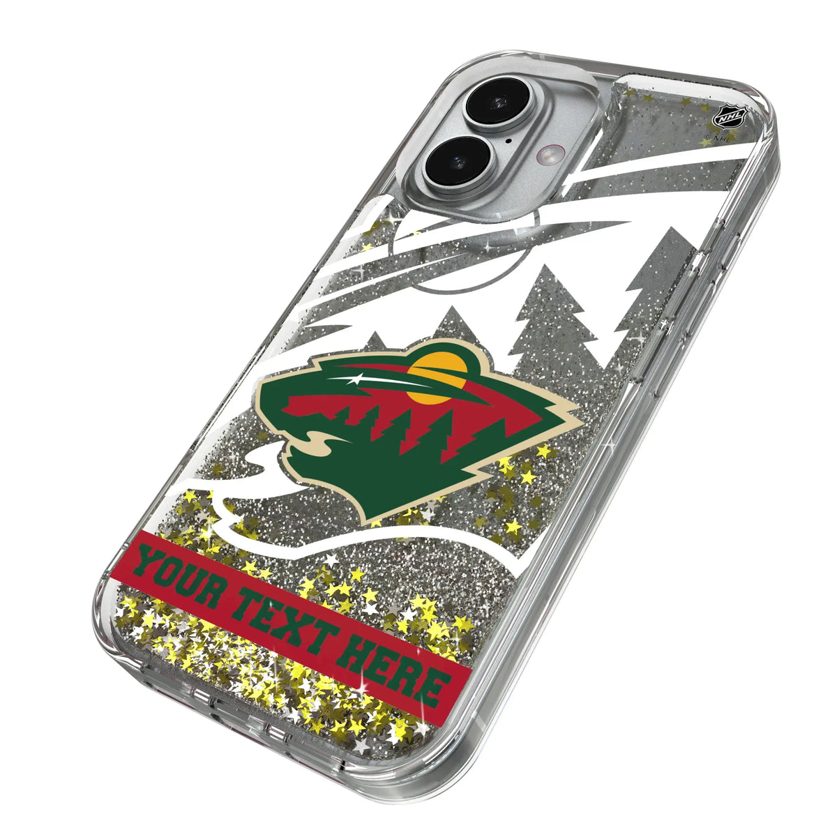 Minnesota Wild Personalized Tilt iPhone Glitter Phone Case for Apple iPhone - Isometric View#Device_iPhone 17