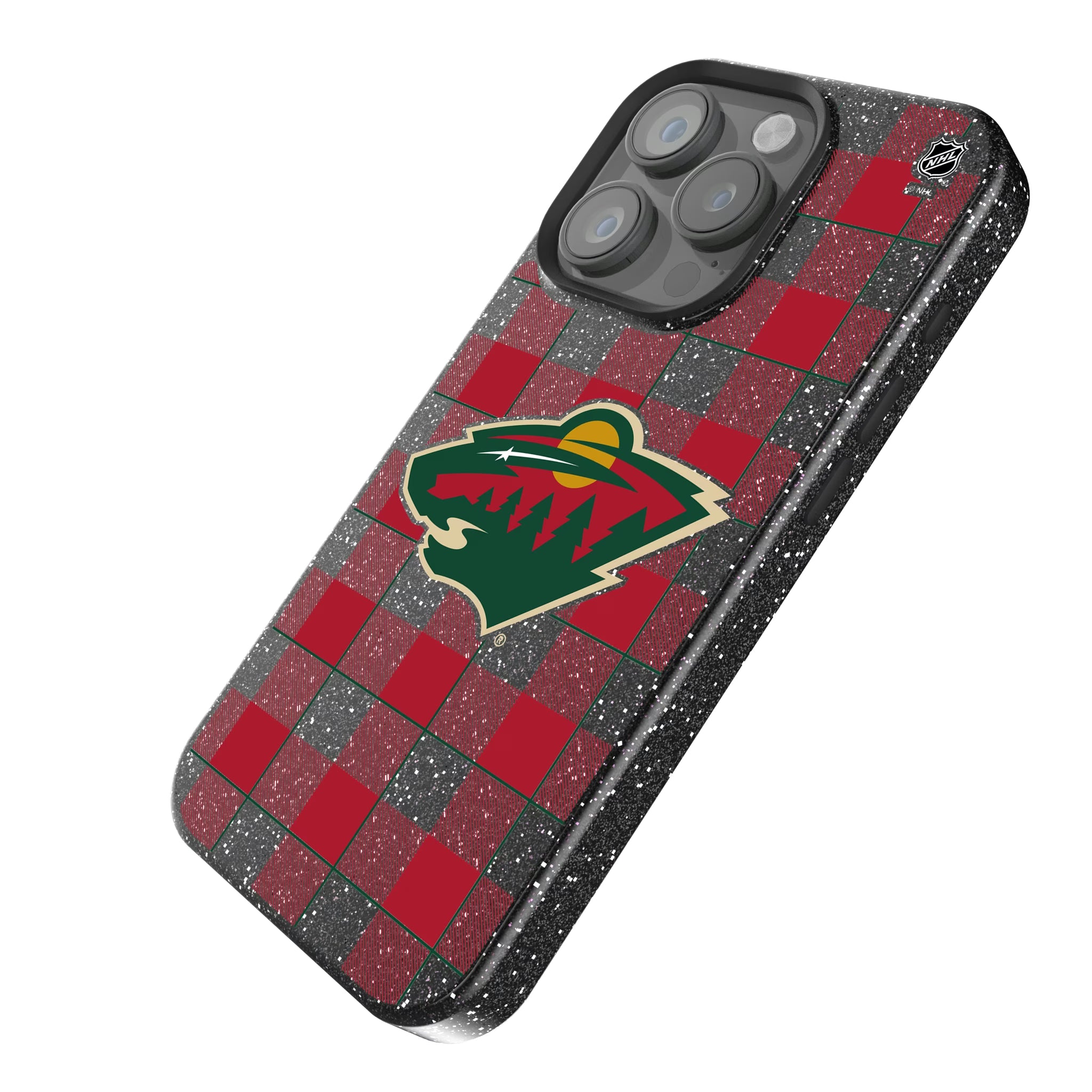 Minnesota Wild Plaid iPhone Bling Phone Case for Apple iPhone - Isometric View