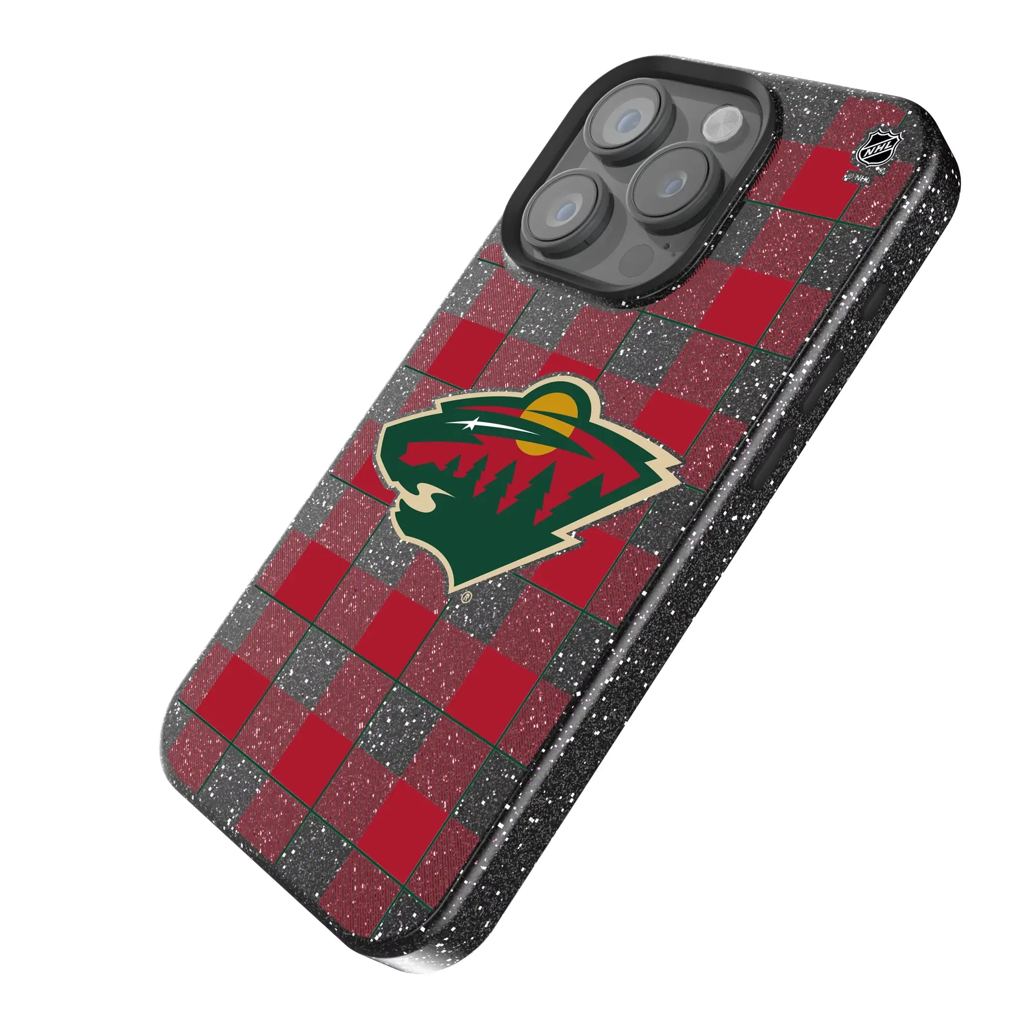 Minnesota Wild Plaid iPhone Bling Phone Case for Apple iPhone - Isometric View