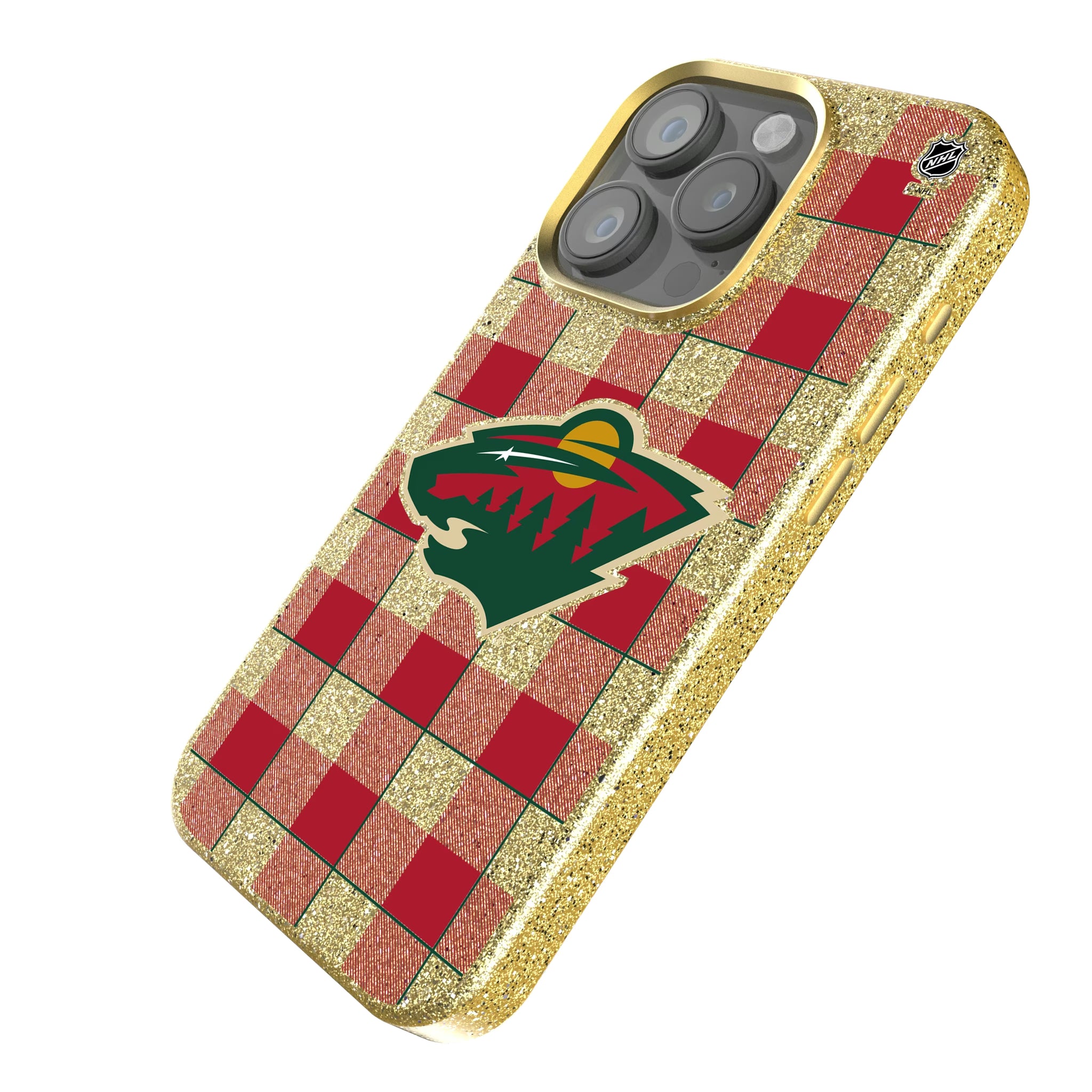 Minnesota Wild Plaid iPhone Bling Phone Case for Apple iPhone - Isometric View
