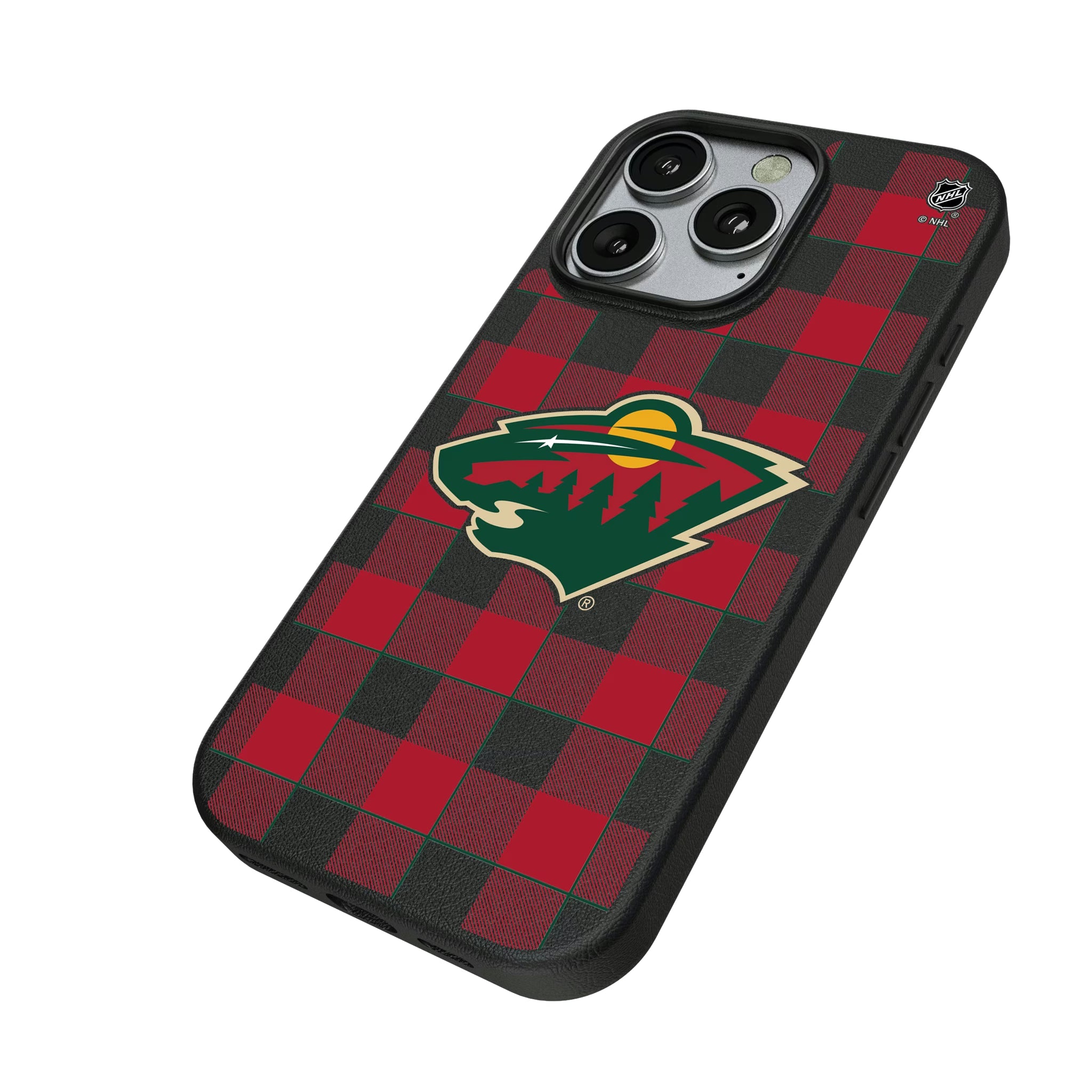 Minnesota Wild Plaid iPhone MagSafe Compatible Phone Case for Apple iPhone - Isometric View