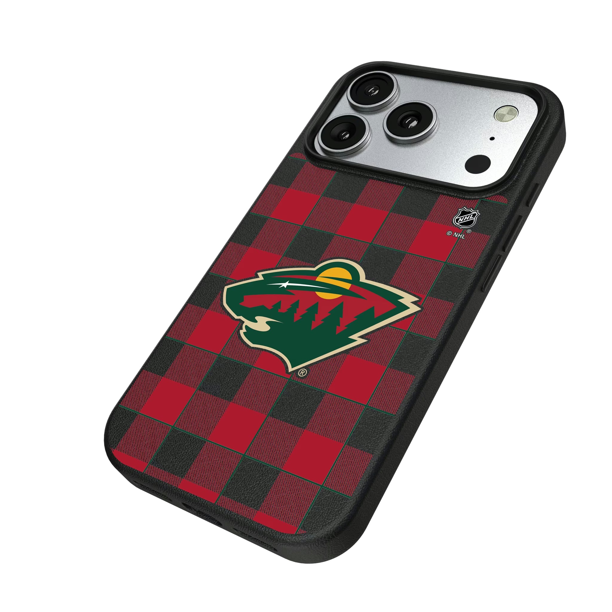 Minnesota Wild Plaid iPhone MagSafe Compatible Phone Case for Apple iPhone - Isometric View#Device_iPhone 17 Pro
