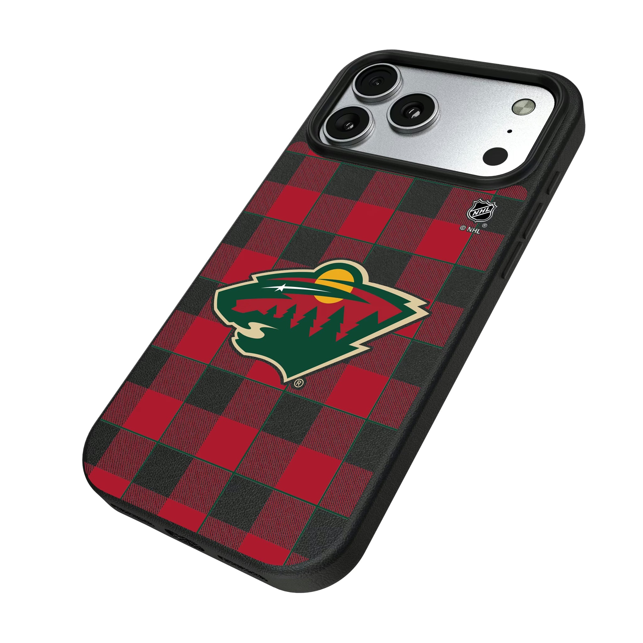 Minnesota Wild Plaid iPhone MagSafe Compatible Phone Case for Apple iPhone - Isometric View#Device_iPhone 17 Pro Max