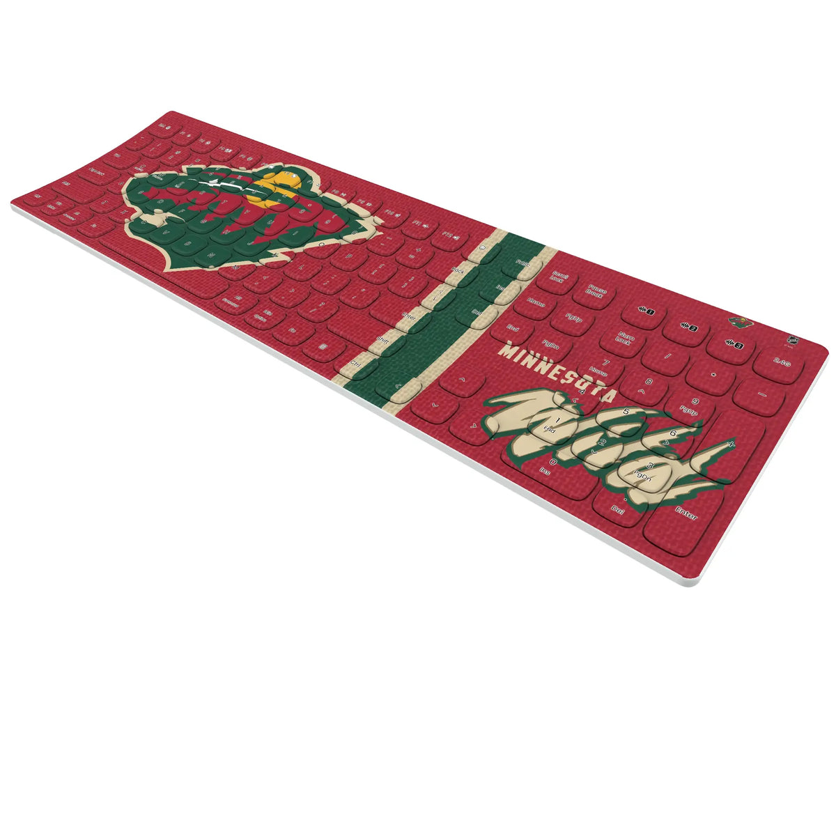 Minnesota Wild Stripe KKB605 Curved Wireless Keyboard - Isometric View