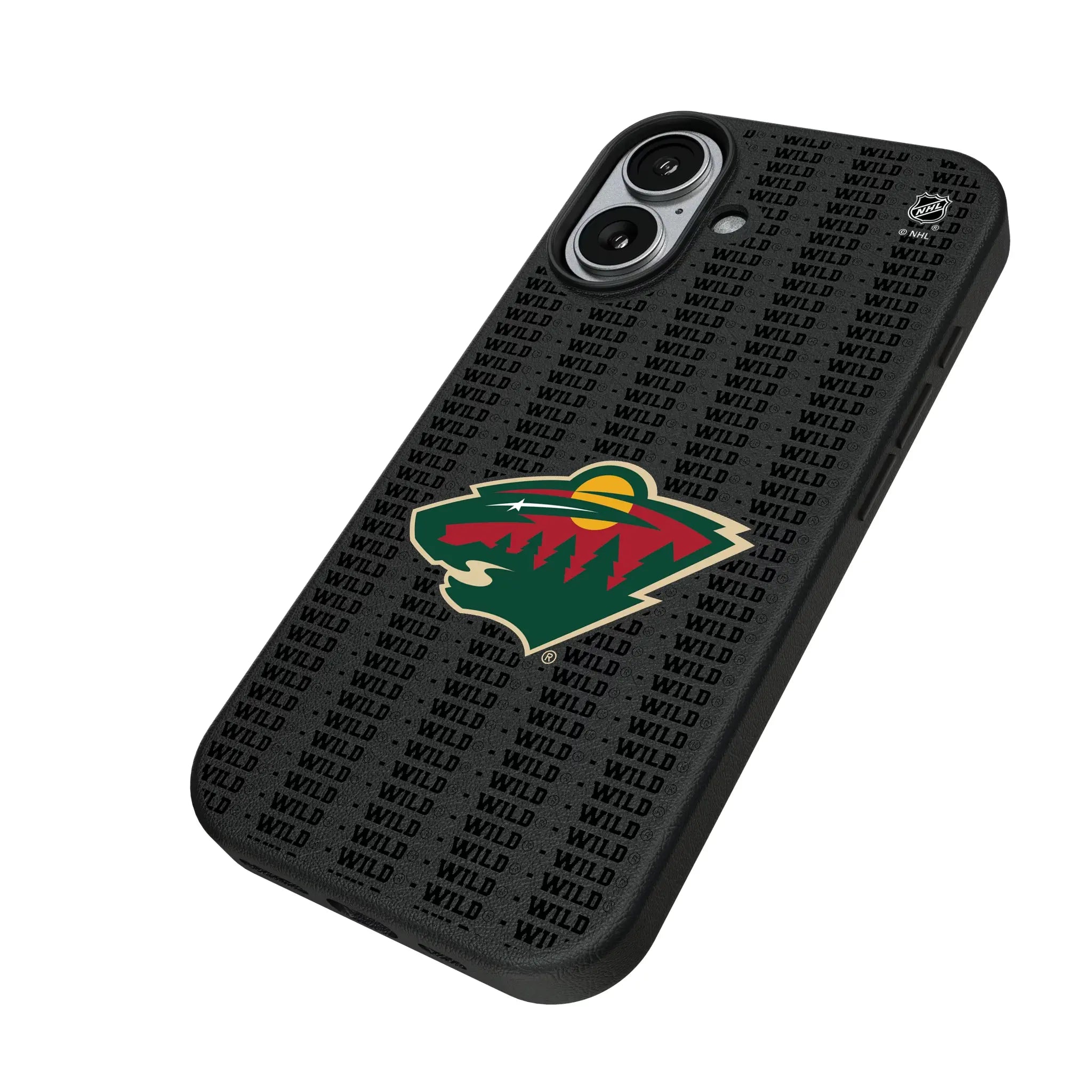 Minnesota Wild Text Backdrop iPhone MagSafe Compatible Phone Case for Apple iPhone - Isometric View#Device_iPhone 17