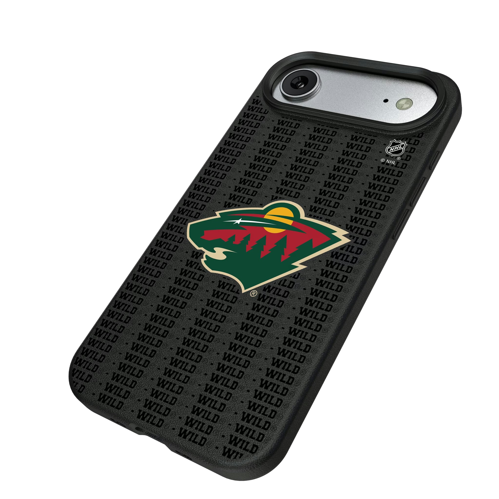 Minnesota Wild Text Backdrop iPhone MagSafe Compatible Phone Case for Apple iPhone - Isometric View#Device_iPhone Air