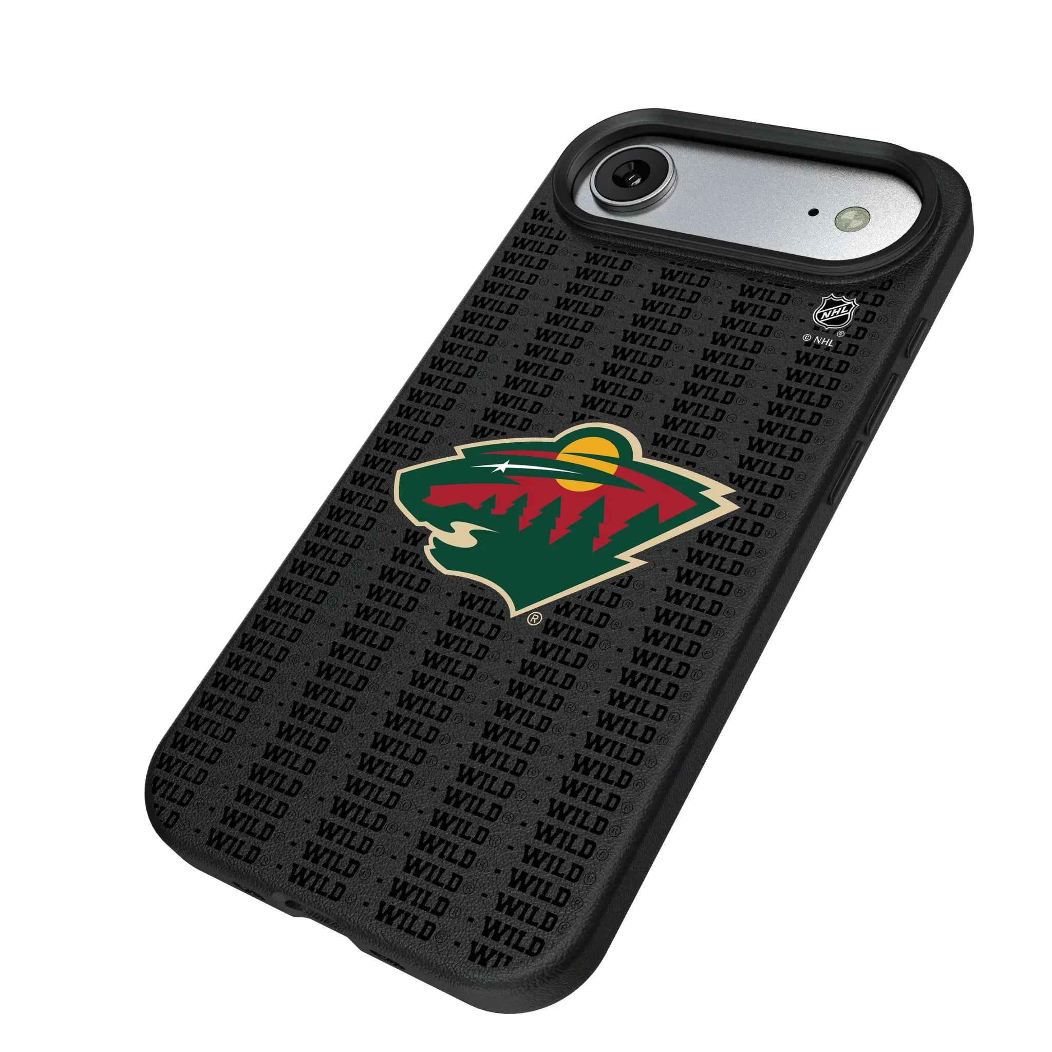 Minnesota Wild Text Backdrop iPhone MagSafe Compatible Phone Case for Apple iPhone - Isometric View#Device_iPhone Air