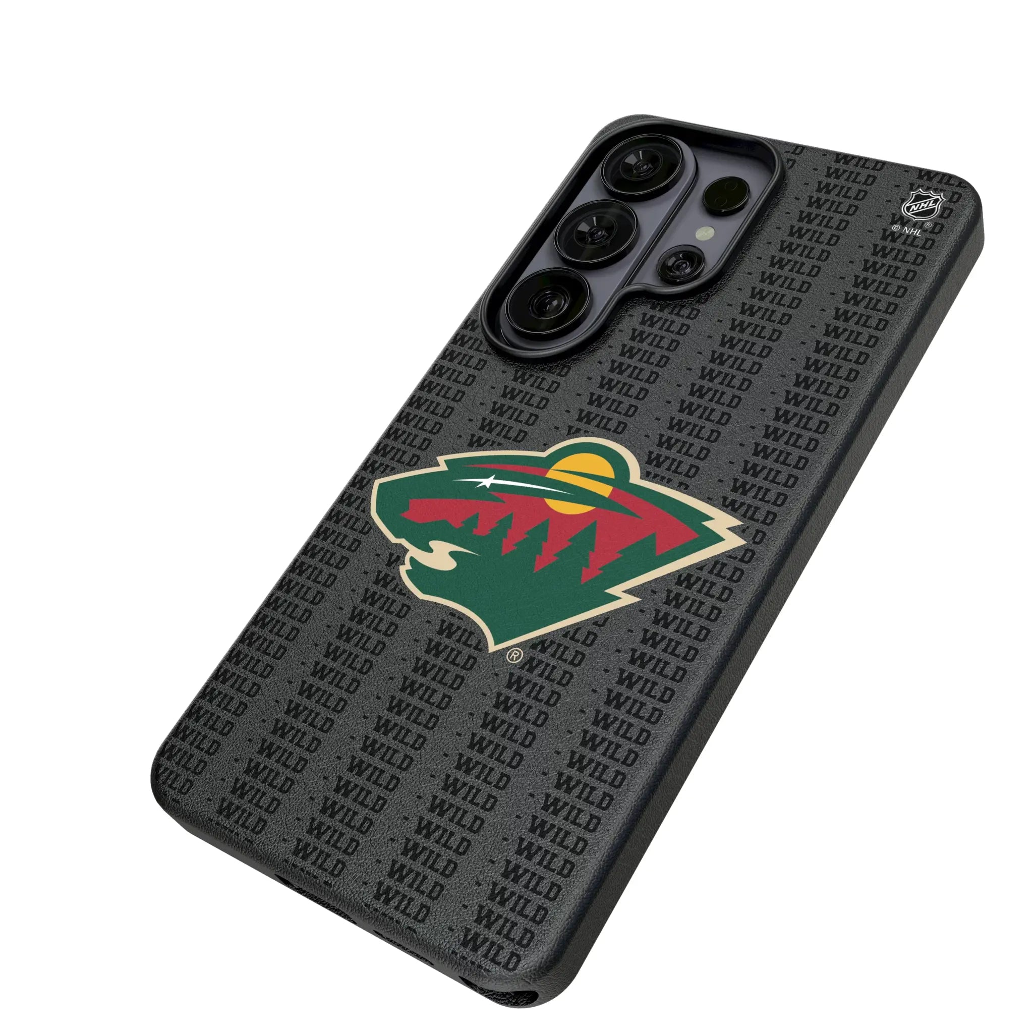 Minnesota Wild Text Backdrop Galaxy MagSafe Compatible Phone Case for Samsung Galaxy - Isometric View#Device_Galaxy S26 Ultra