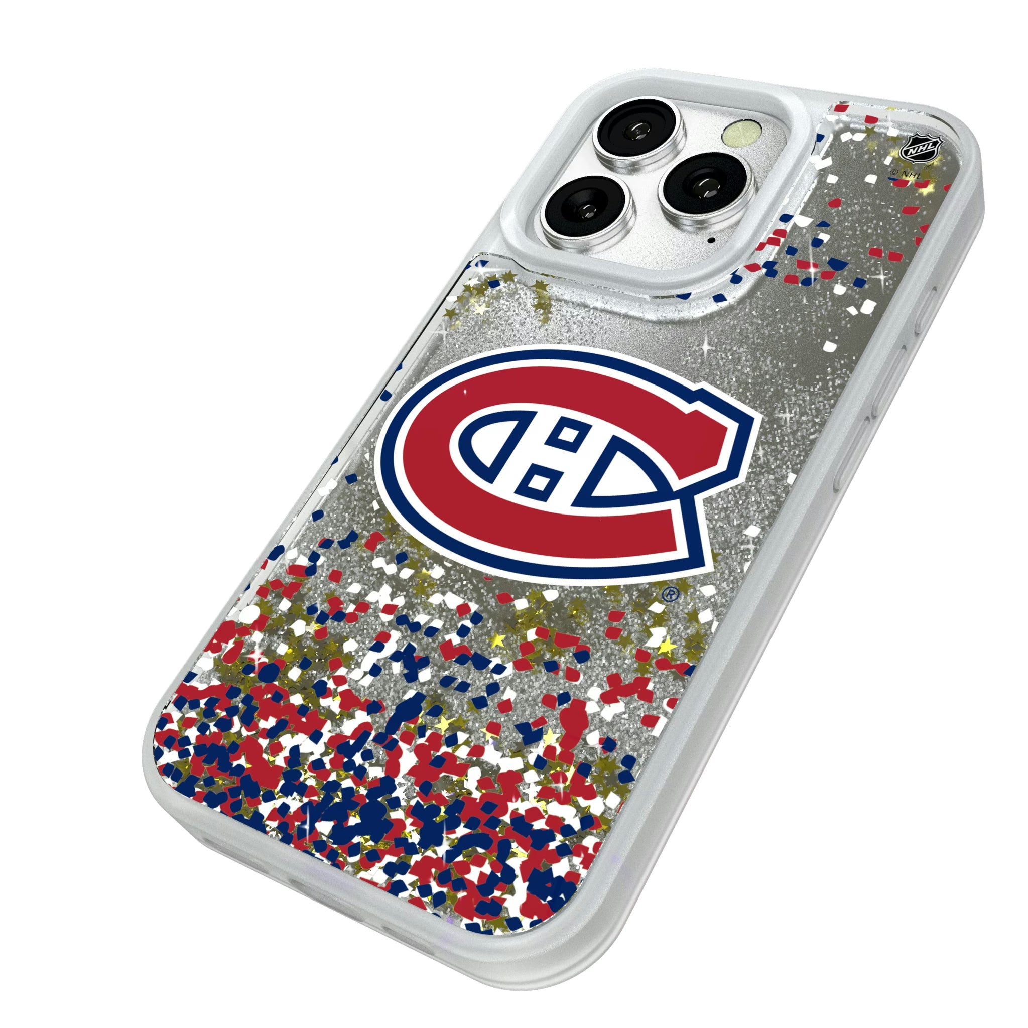 Montreal Canadiens Confetti iPhone Glitter Phone Case for Apple iPhone - Isometric View#Device_iPhone 16 Pro