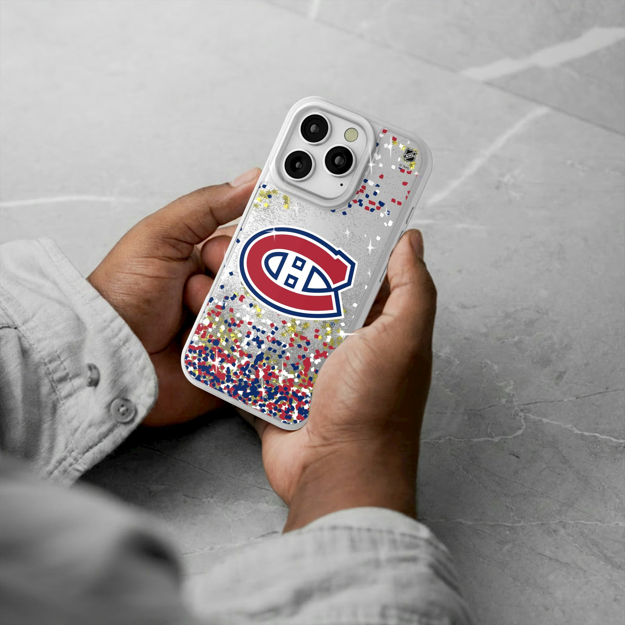 Montreal Canadiens Confetti iPhone Glitter Phone Case for Apple iPhone - Lifestyle#Device_iPhone 16 Pro
