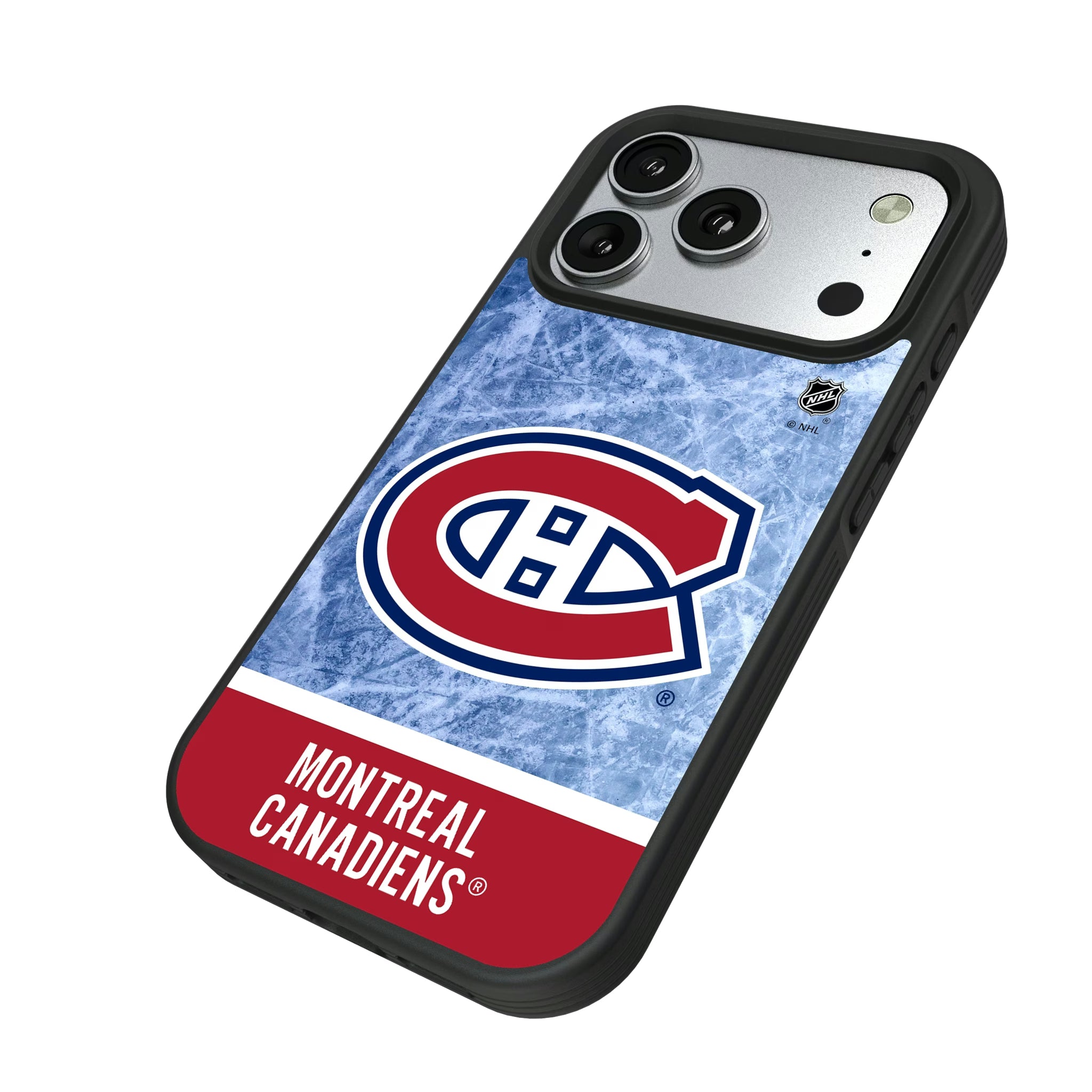 Montreal Canadiens Ice Wordmark iPhone Bump Phone Case for Apple iPhone - Isometric View#Device_iPhone 17 Pro