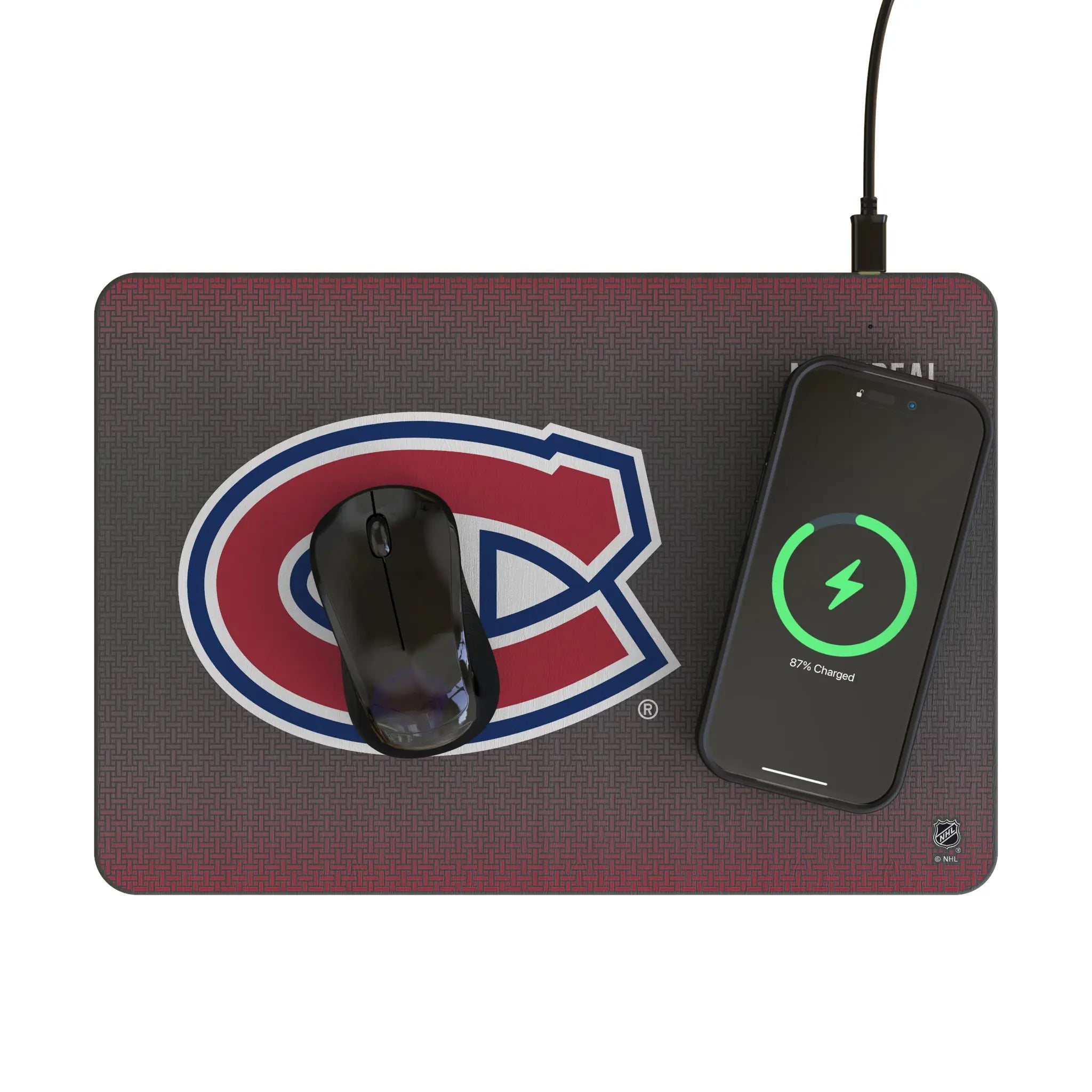 Montreal Canadiens Linen 15-Watt Wireless Charger and Mouse Pad - Lifestyle