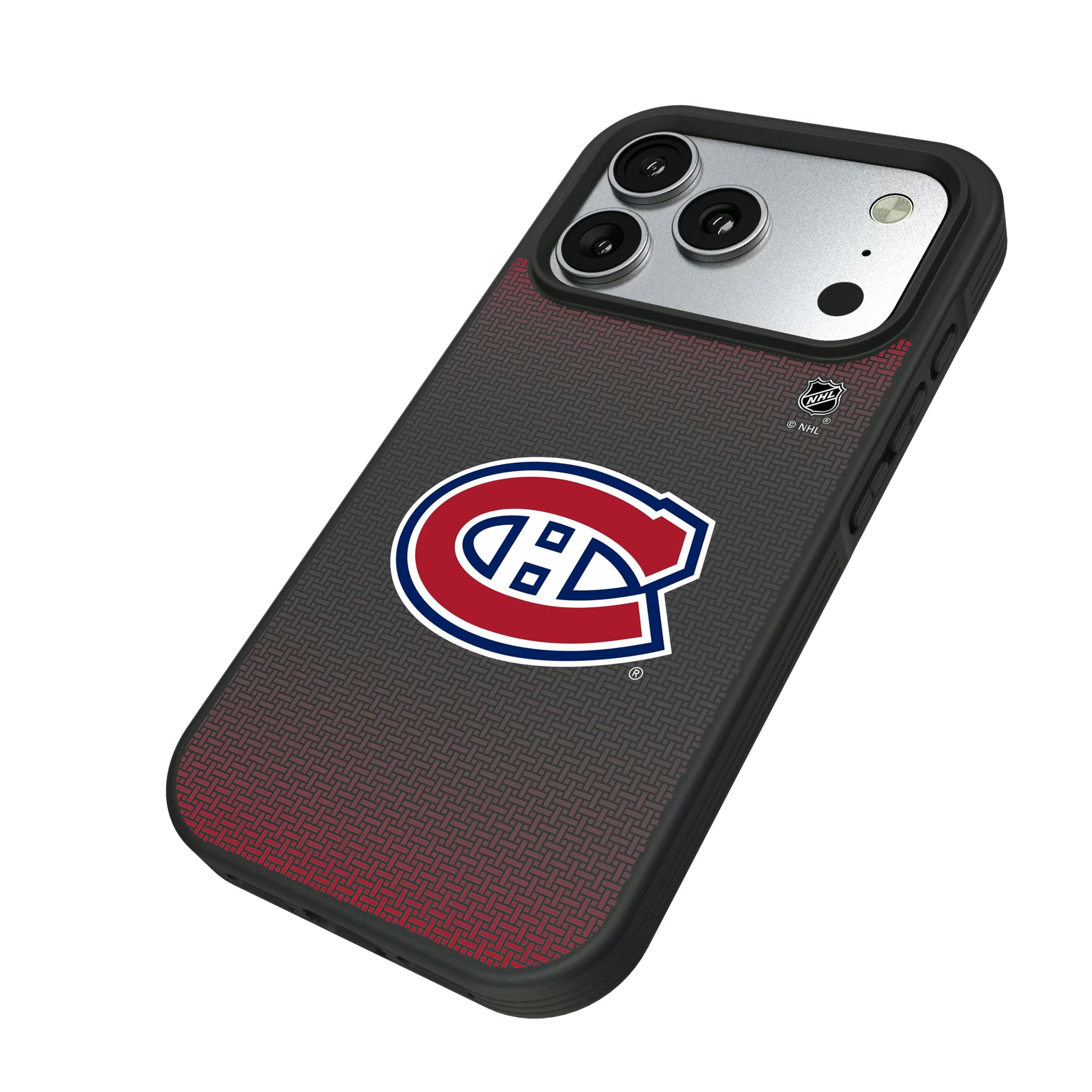 Montreal Canadiens Linen iPhone Bump Phone Case for Apple iPhone - Isometric View#Device_iPhone 17 Pro