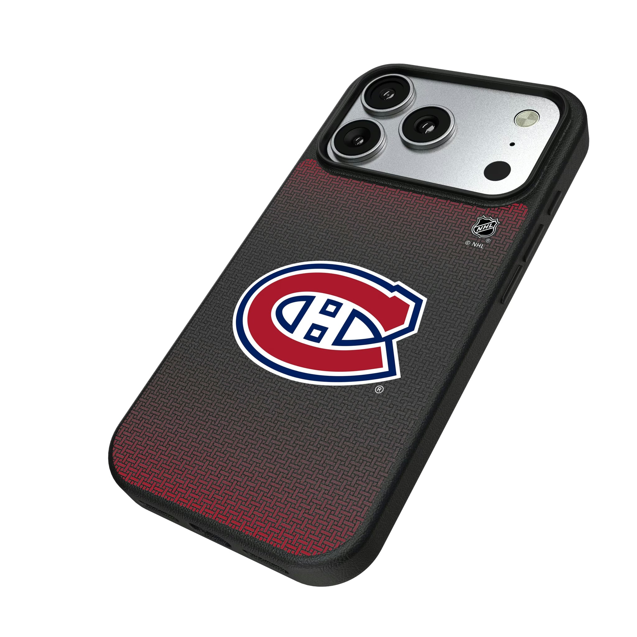 Montreal Canadiens Linen iPhone MagSafe Compatible Phone Case for Apple iPhone - Isometric View#Device_iPhone 17 Pro