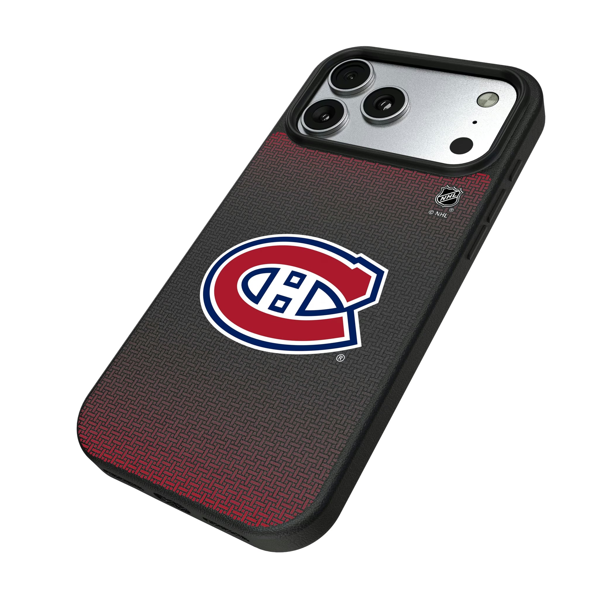 Montreal Canadiens Linen iPhone MagSafe Compatible Phone Case for Apple iPhone - Isometric View#Device_iPhone 17 Pro Max