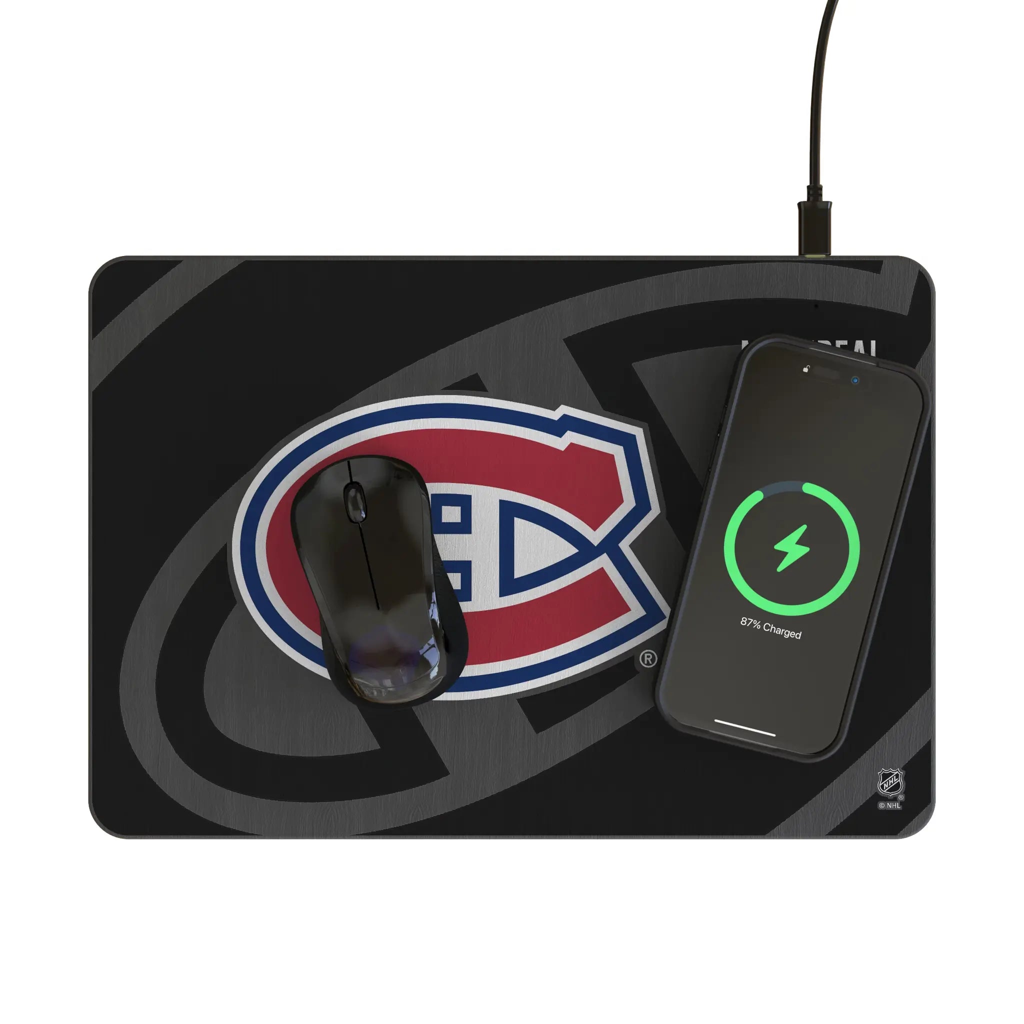 Montreal Canadiens Monocolor Tilt 15-Watt Wireless Charger and Mouse Pad - Lifestyle