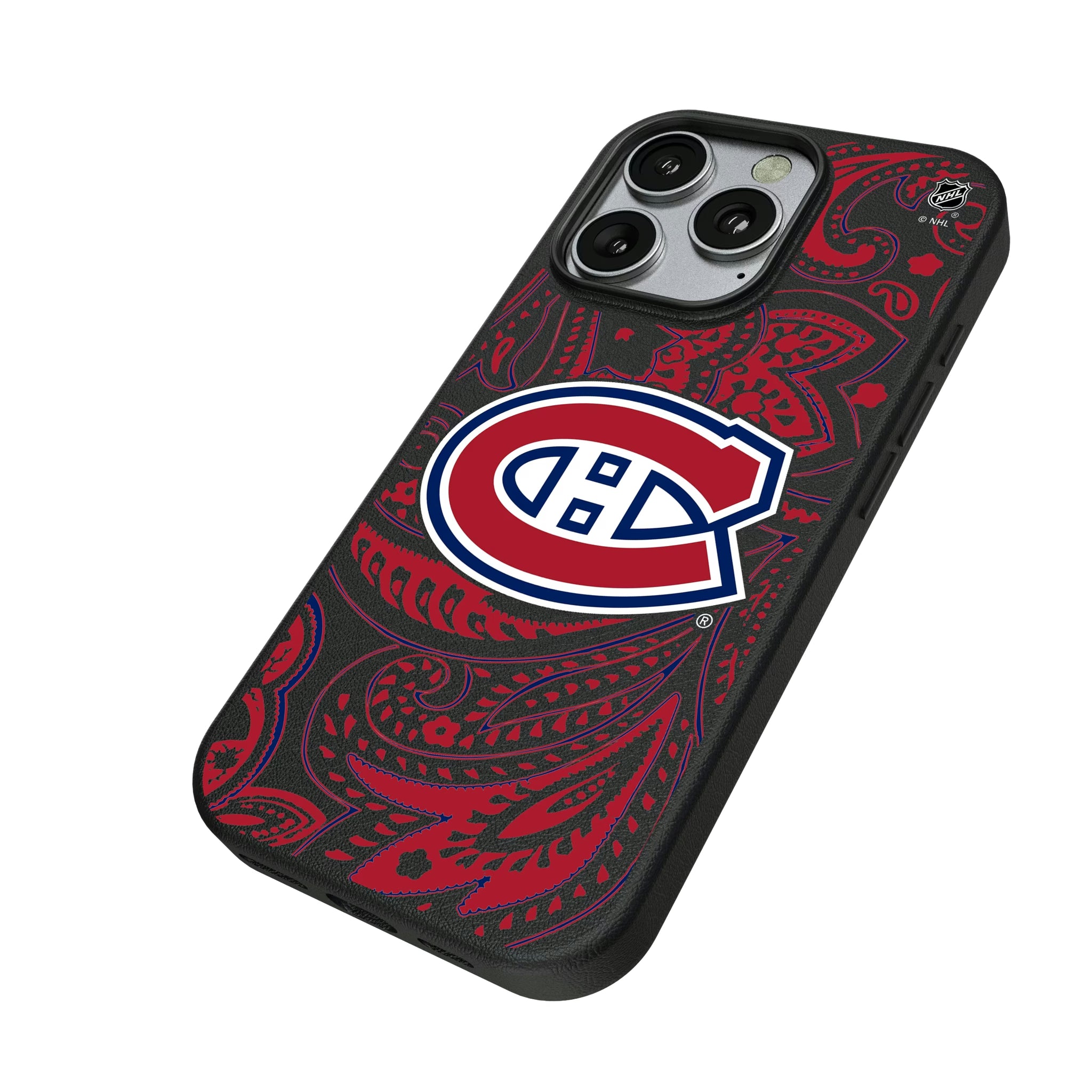 Montreal Canadiens Paisley iPhone MagSafe Compatible Phone Case for Apple iPhone - Isometric View