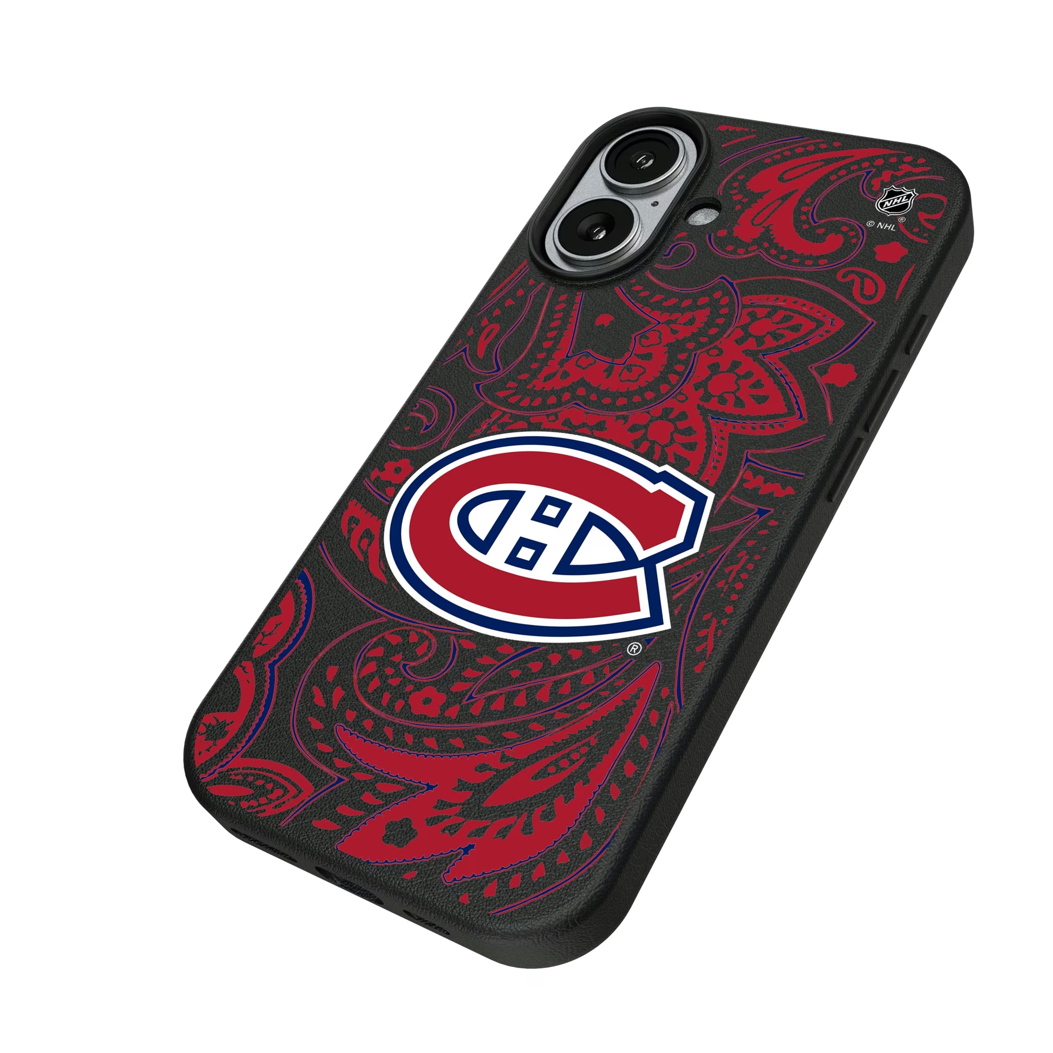 Montreal Canadiens Paisley iPhone MagSafe Compatible Phone Case for Apple iPhone - Isometric View#Device_iPhone 17