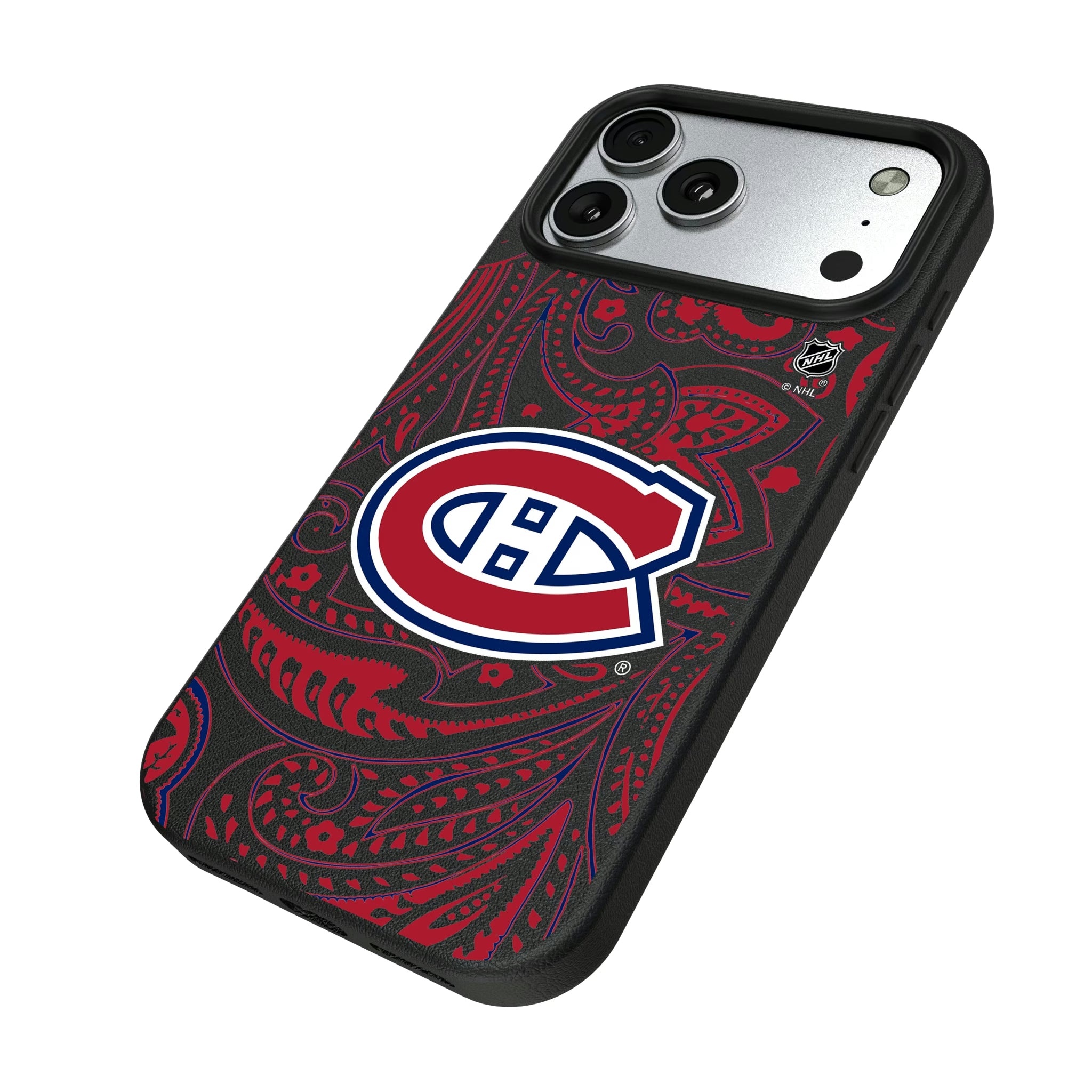 Montreal Canadiens Paisley iPhone MagSafe Compatible Phone Case for Apple iPhone - Isometric View#Device_iPhone 17 Pro Max