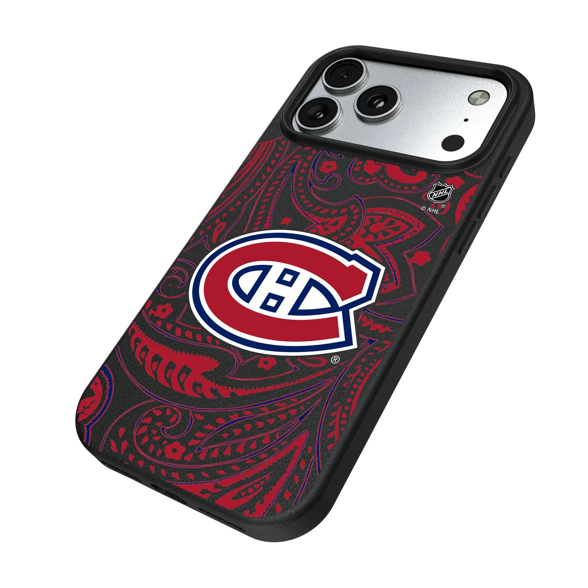 Montreal Canadiens Paisley iPhone MagSafe Compatible Phone Case for Apple iPhone - Isometric View#Device_iPhone 17 Pro Max