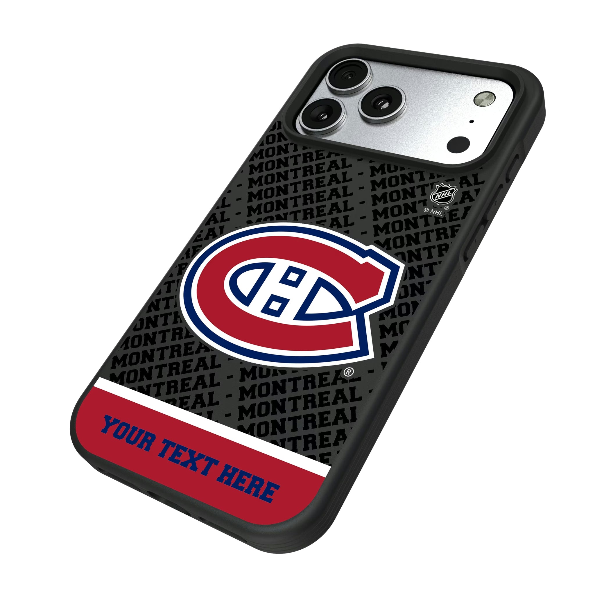 Montreal Canadiens Personalized EndZone Plus iPhone Bump Phone Case for Apple iPhone - Isometric View#Device_iPhone 17 Pro Max