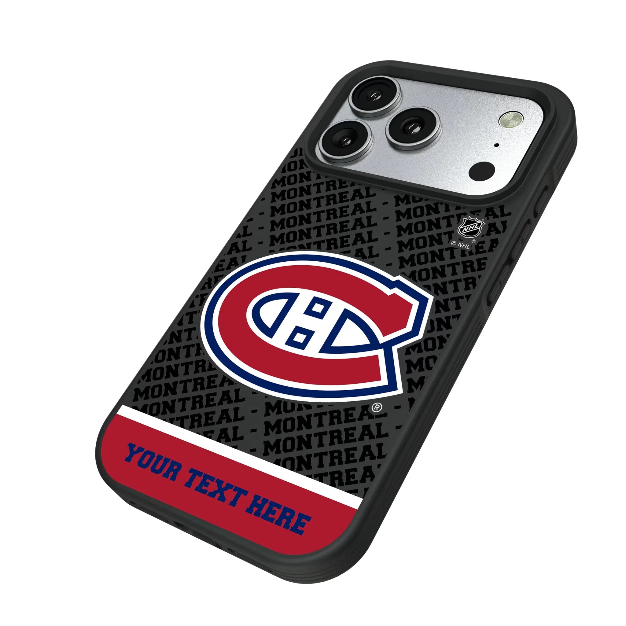 Montreal Canadiens Personalized EndZone Plus iPhone Bump Phone Case for Apple iPhone - Isometric View#Device_iPhone 17 Pro