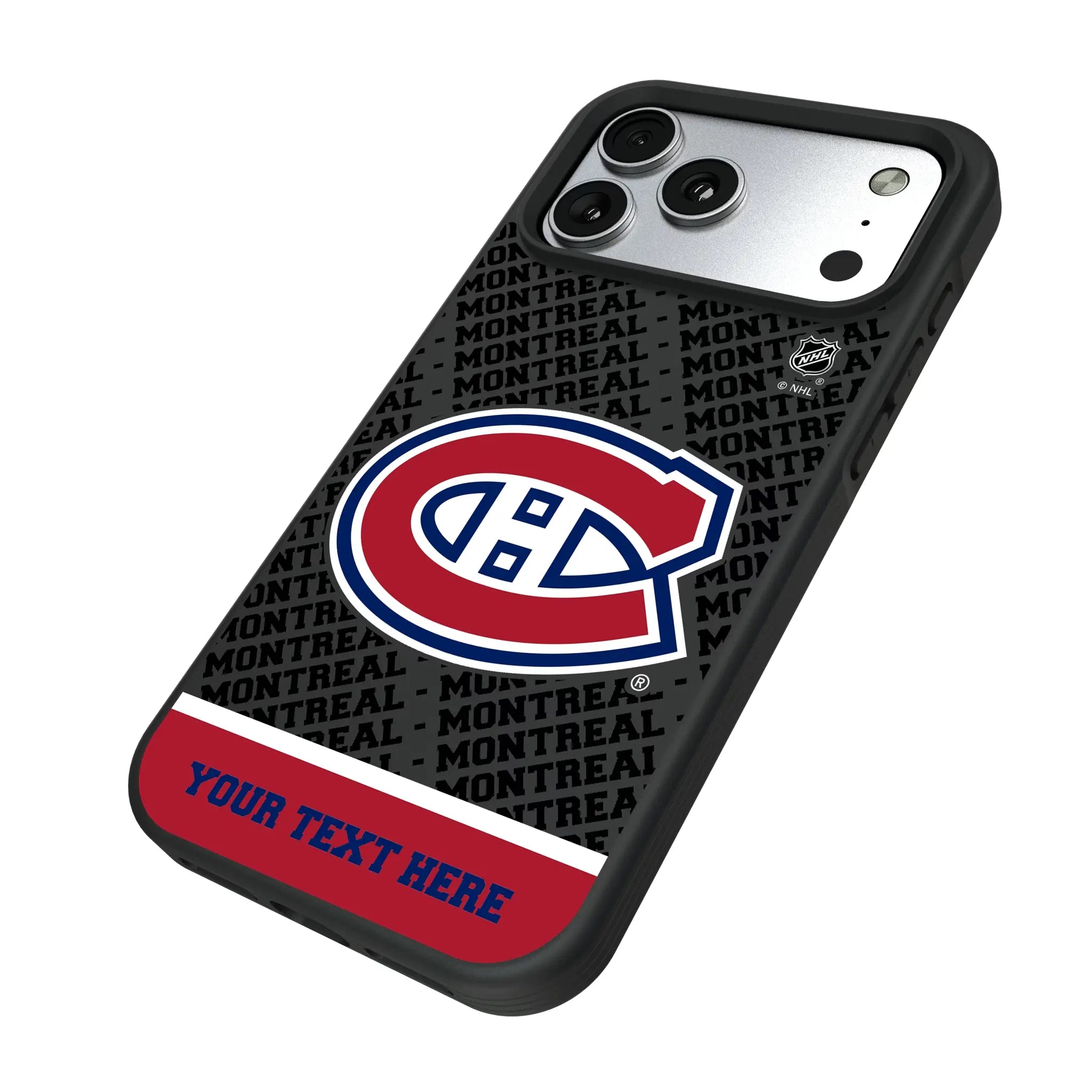 Montreal Canadiens Personalized EndZone Plus iPhone Bump Phone Case for Apple iPhone - Isometric View#Device_iPhone 17 Pro Max