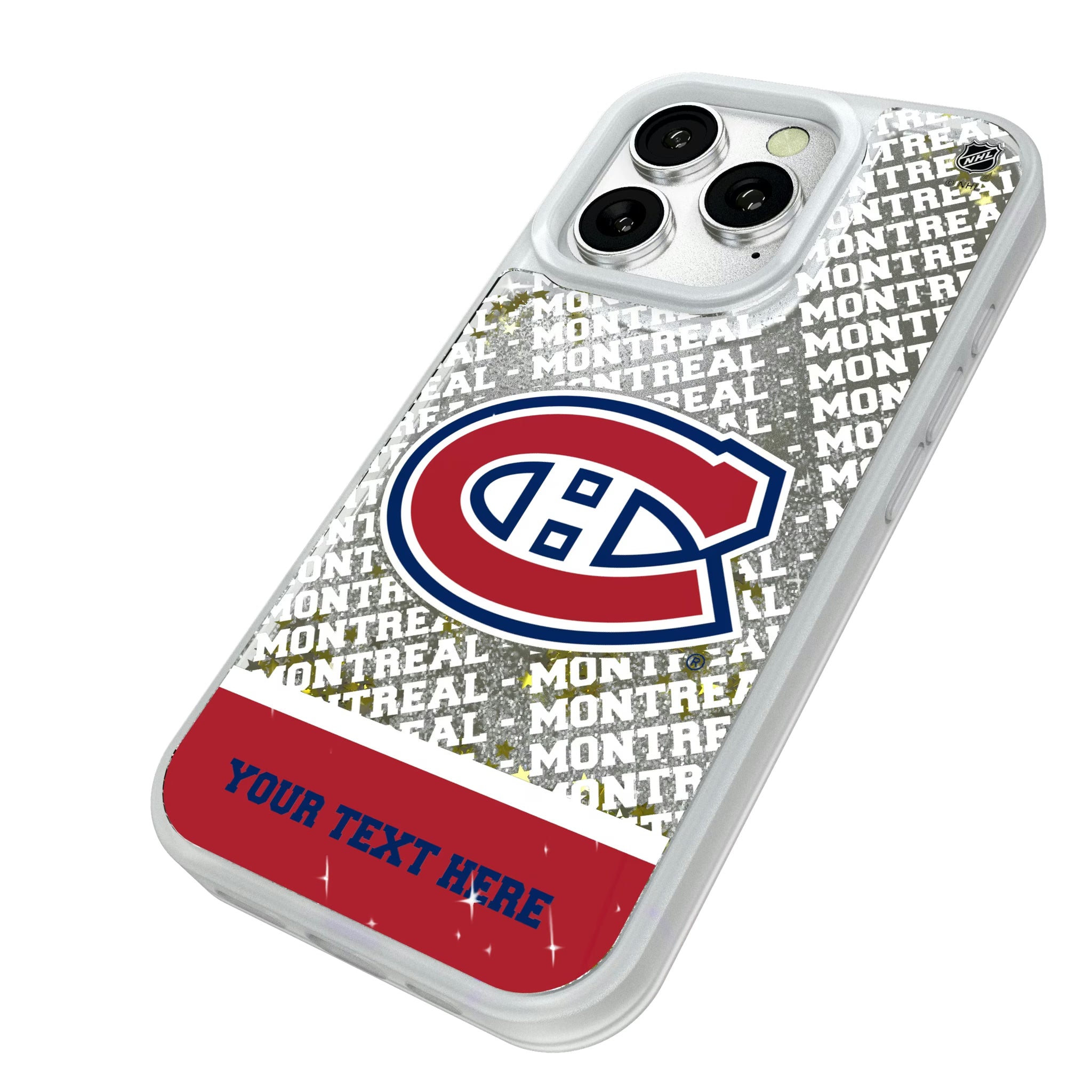 Montreal Canadiens Personalized EndZone Plus iPhone Glitter Phone Case for Apple iPhone - Isometric View#Device_iPhone 16 Pro