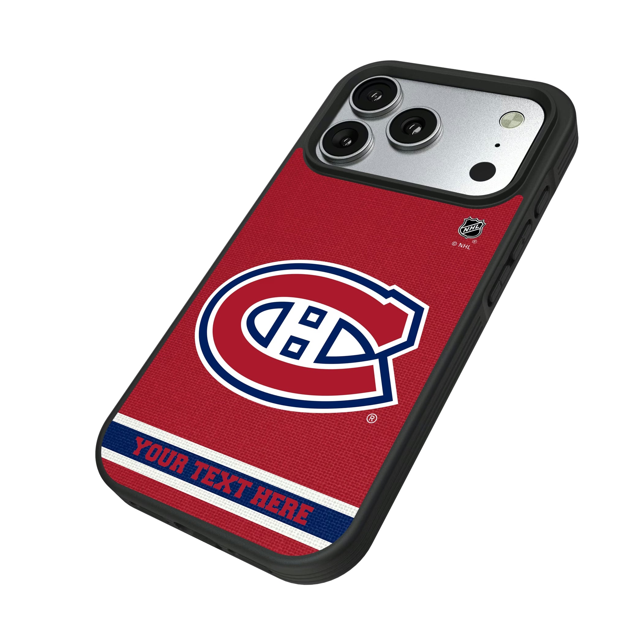 Montreal Canadiens Personalized Stripe iPhone Bump Phone Case for Apple iPhone - Isometric View#Device_iPhone 17 Pro