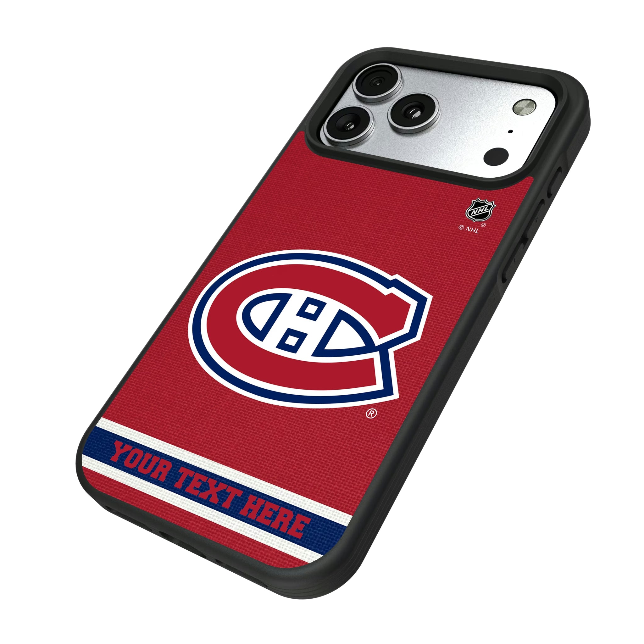 Montreal Canadiens Personalized Stripe iPhone Bump Phone Case for Apple iPhone - Isometric View#Device_iPhone 17 Pro Max