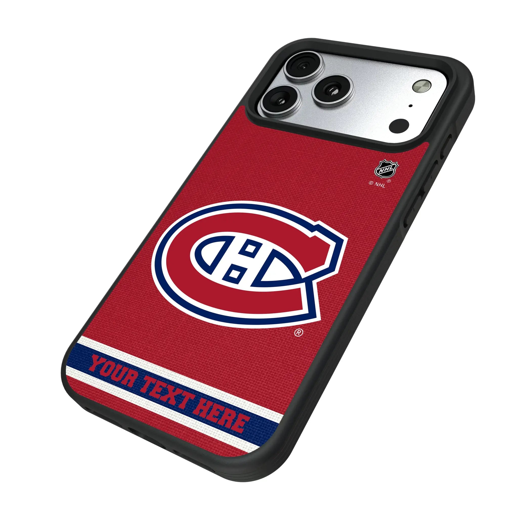 Montreal Canadiens Personalized Stripe iPhone Bump Phone Case for Apple iPhone - Isometric View#Device_iPhone 17 Pro Max