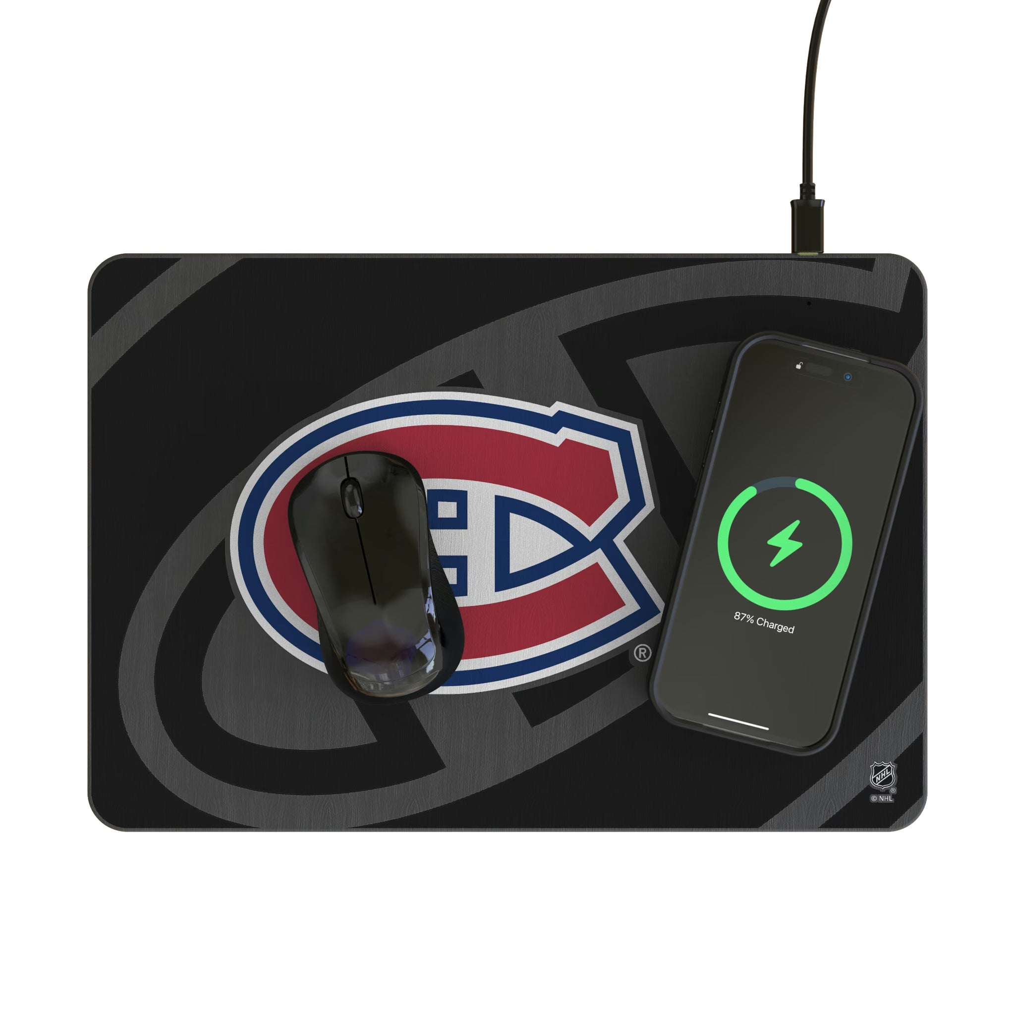 Montreal Canadiens Personalized Tilt 15-Watt Wireless Charger and Mouse Pad - Lifestyle