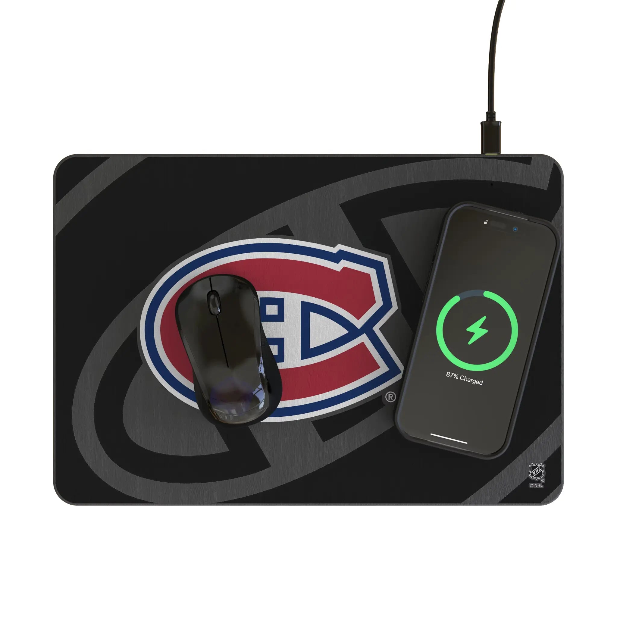 Montreal Canadiens Personalized Tilt 15-Watt Wireless Charger and Mouse Pad - Lifestyle