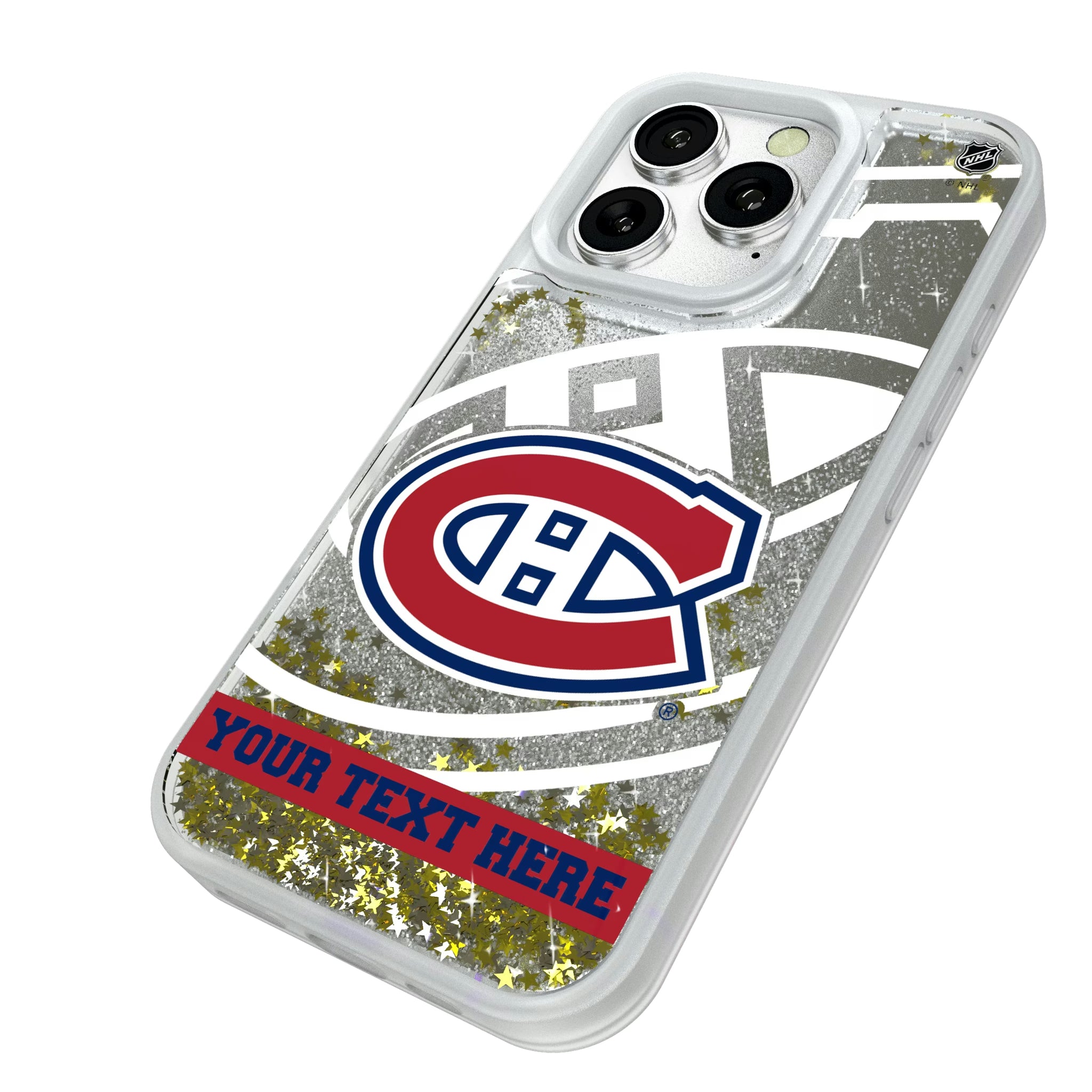 Montreal Canadiens Personalized Tilt iPhone Glitter Phone Case for Apple iPhone - Isometric View#Device_iPhone 16 Pro