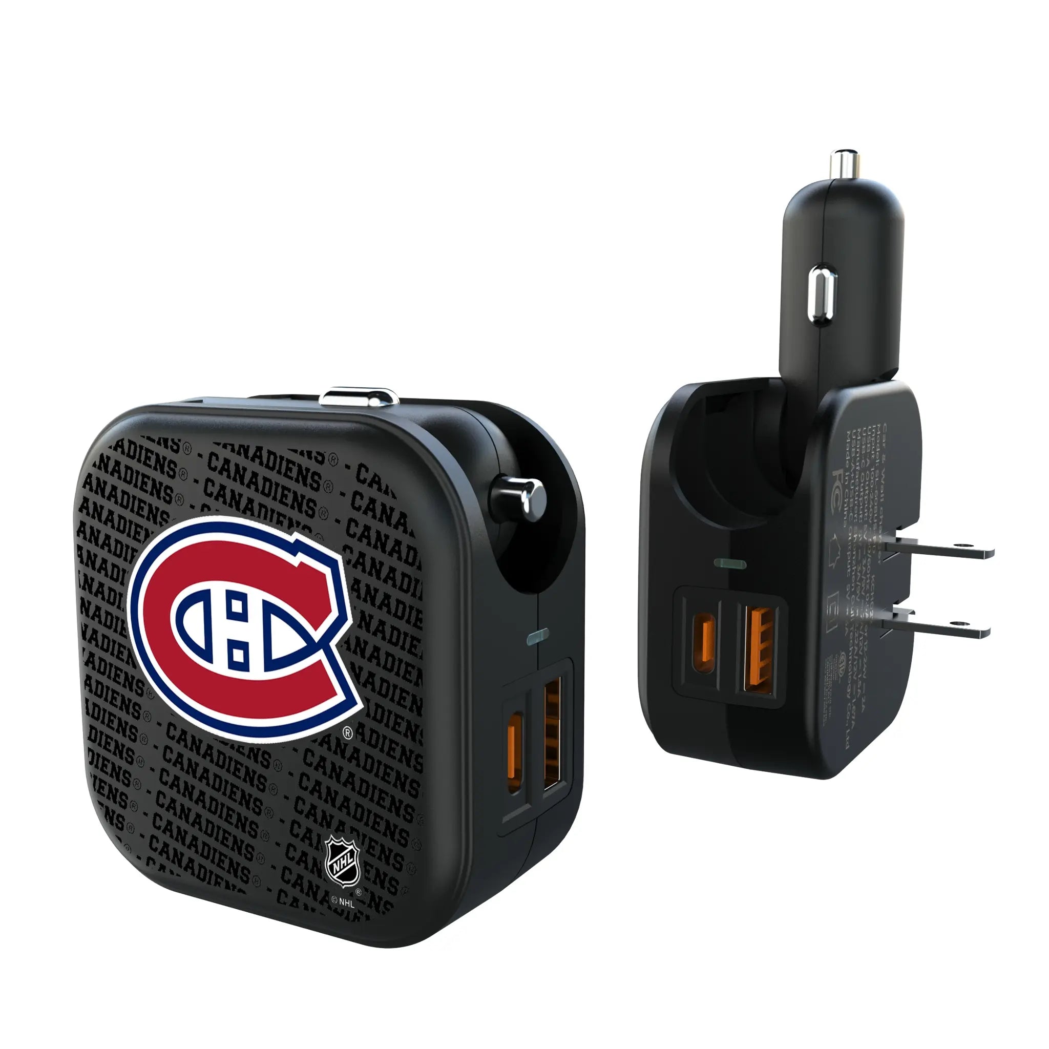 Montreal Canadiens Text Backdrop 2 in 1 USB A/C Charger