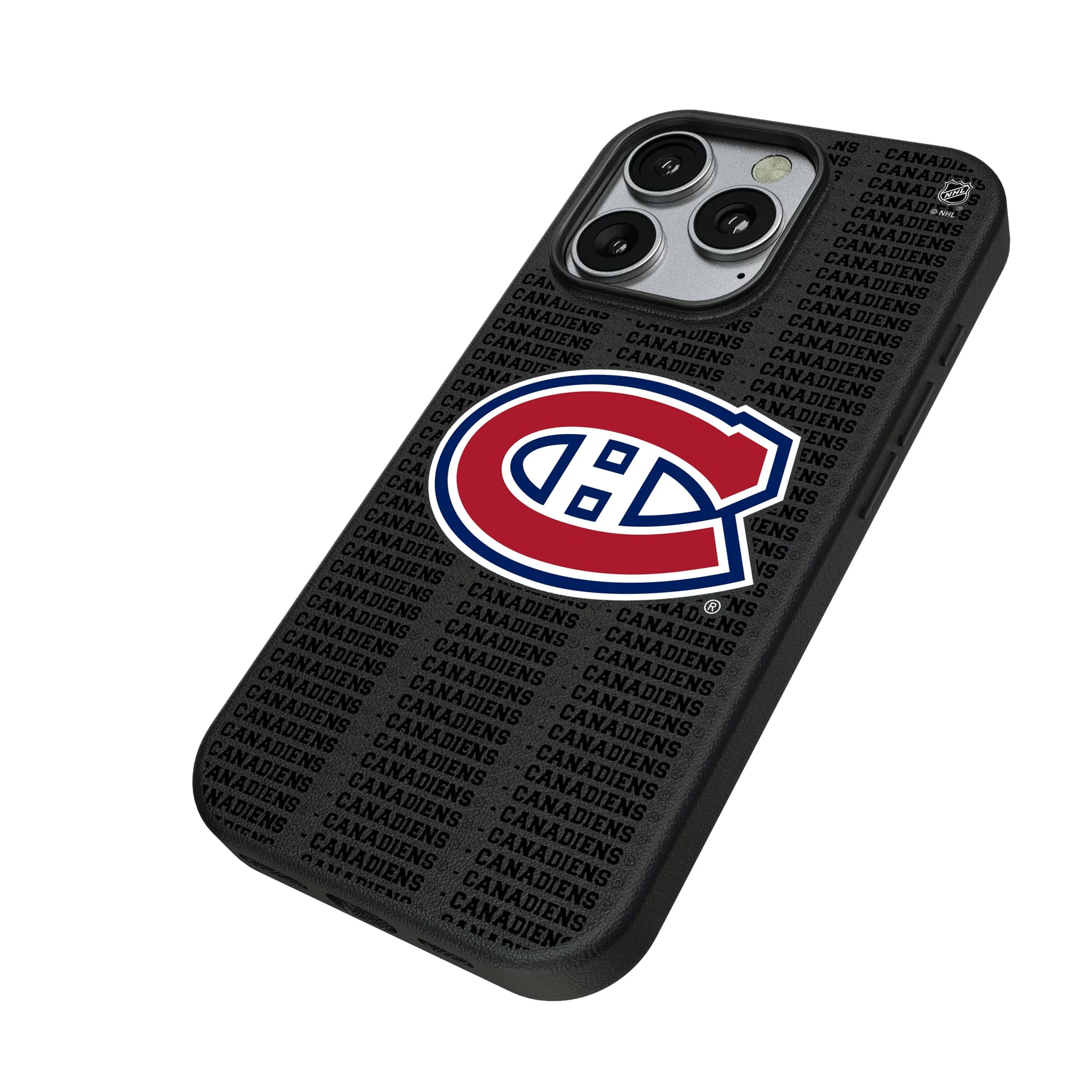 Montreal Canadiens Text Backdrop iPhone MagSafe Compatible Phone Case for Apple iPhone - Isometric View