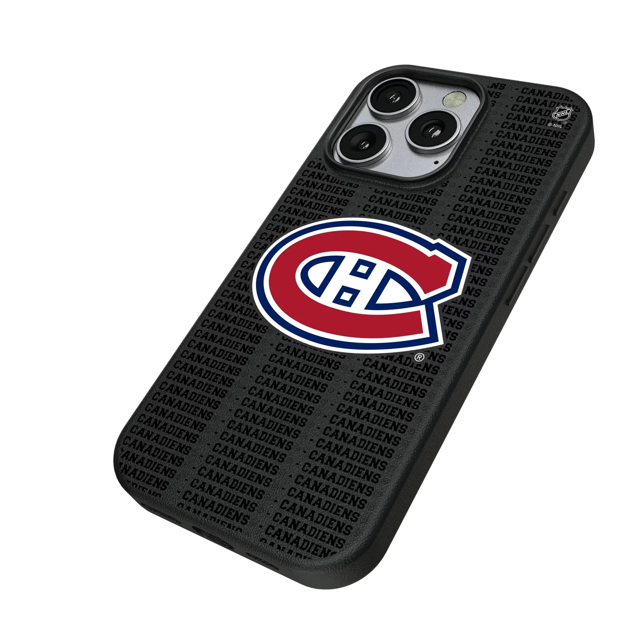 Montreal Canadiens Text Backdrop iPhone MagSafe Compatible Phone Case for Apple iPhone - Isometric View