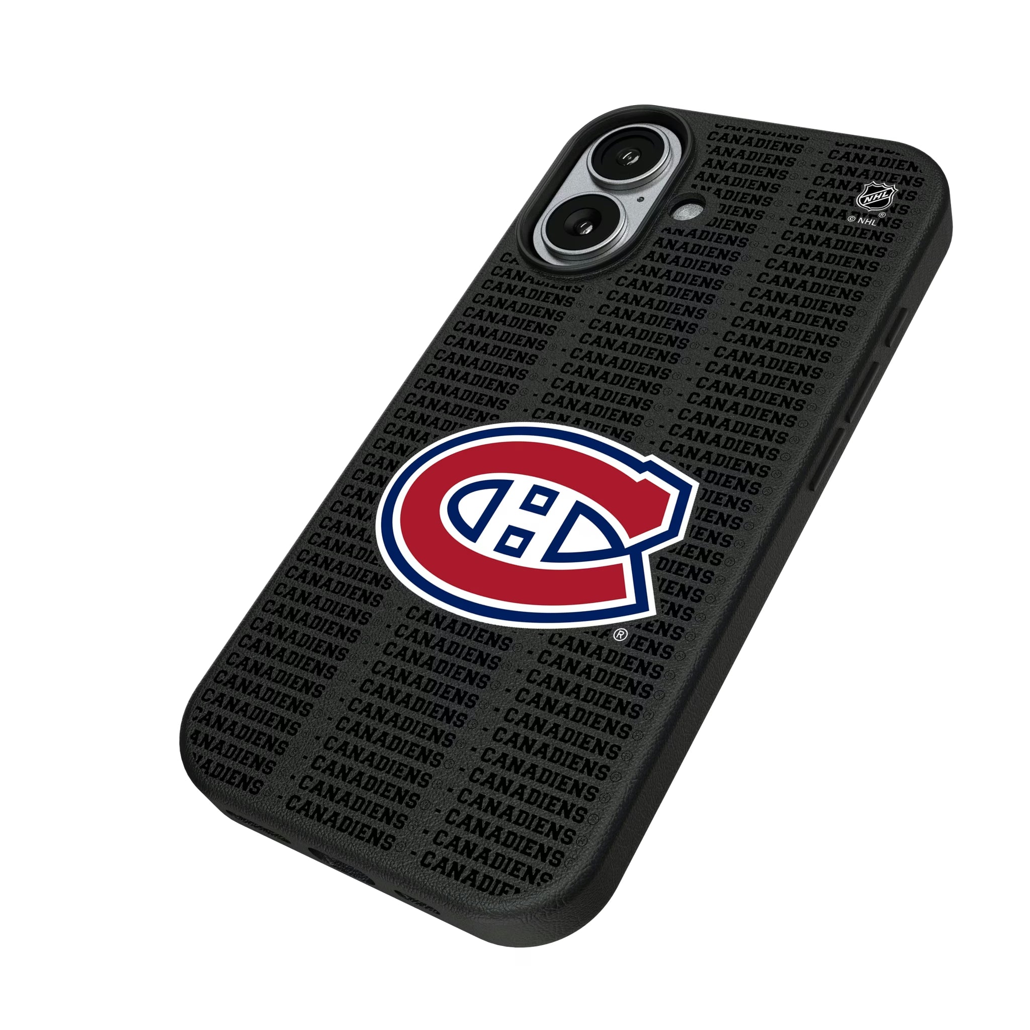 Montreal Canadiens Text Backdrop iPhone MagSafe Compatible Phone Case for Apple iPhone - Isometric View#Device_iPhone 17