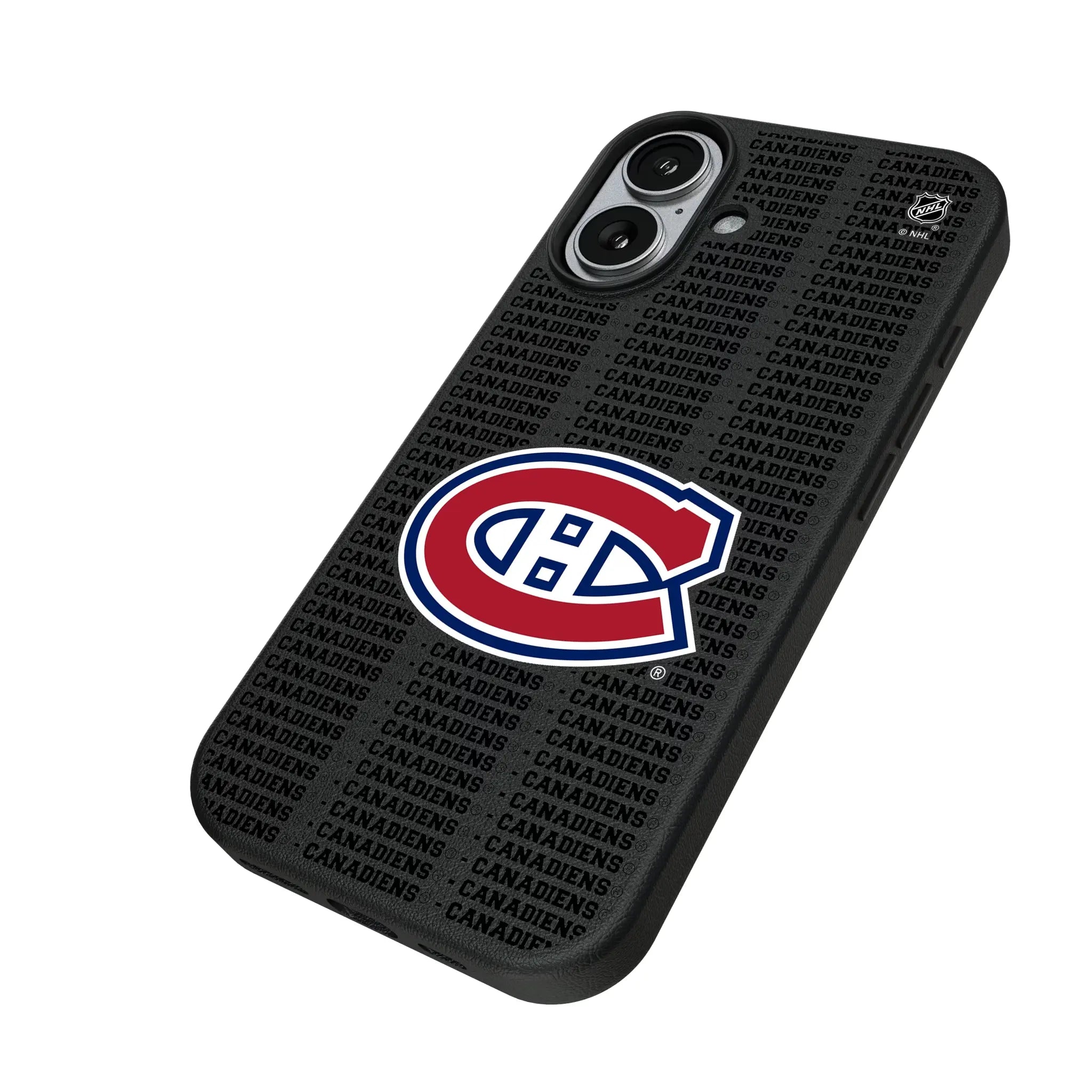 Montreal Canadiens Text Backdrop iPhone MagSafe Compatible Phone Case for Apple iPhone - Isometric View#Device_iPhone 17