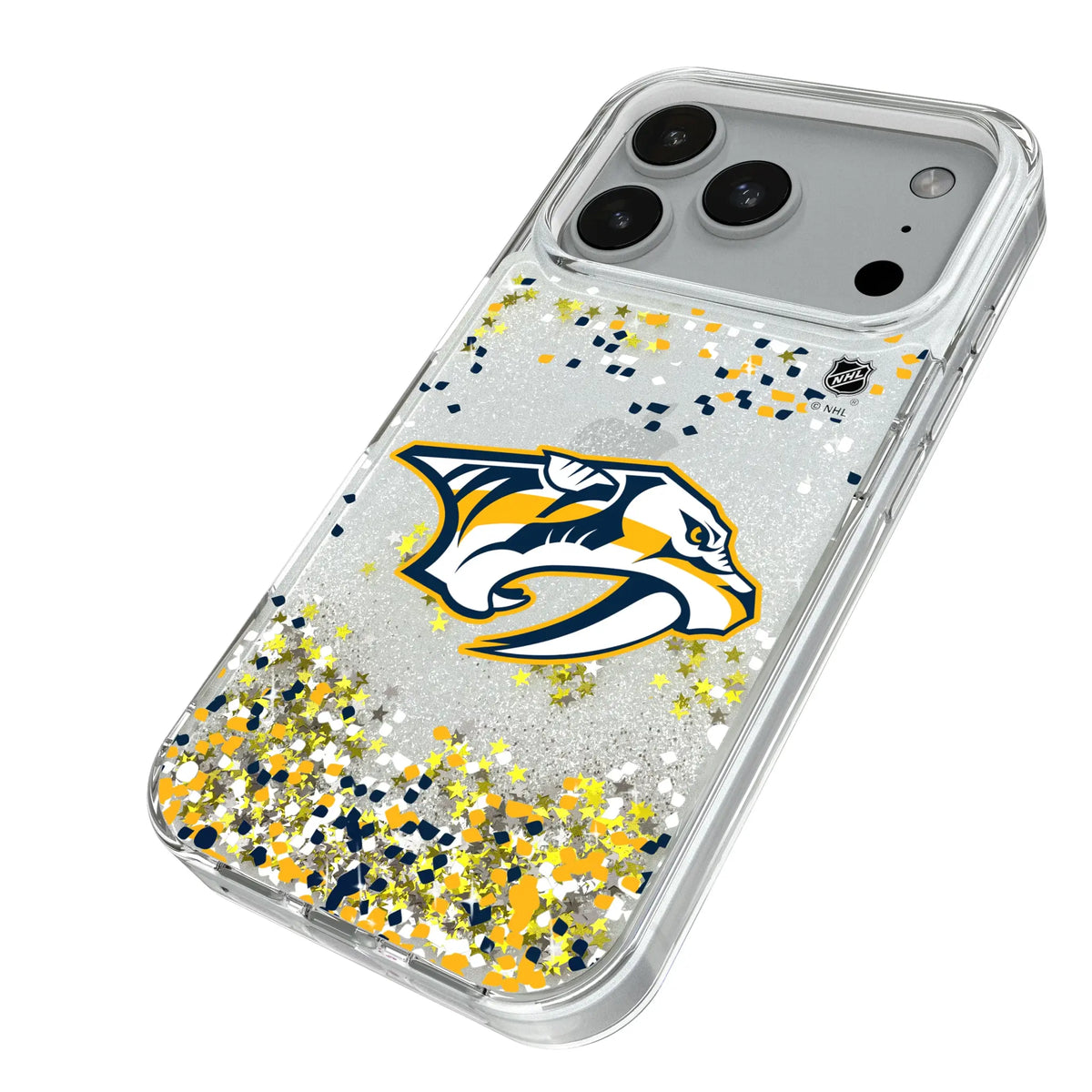 Nashville Predators Confetti iPhone Glitter Phone Case for Apple iPhone - Isometric View#Device_iPhone 18 Pro