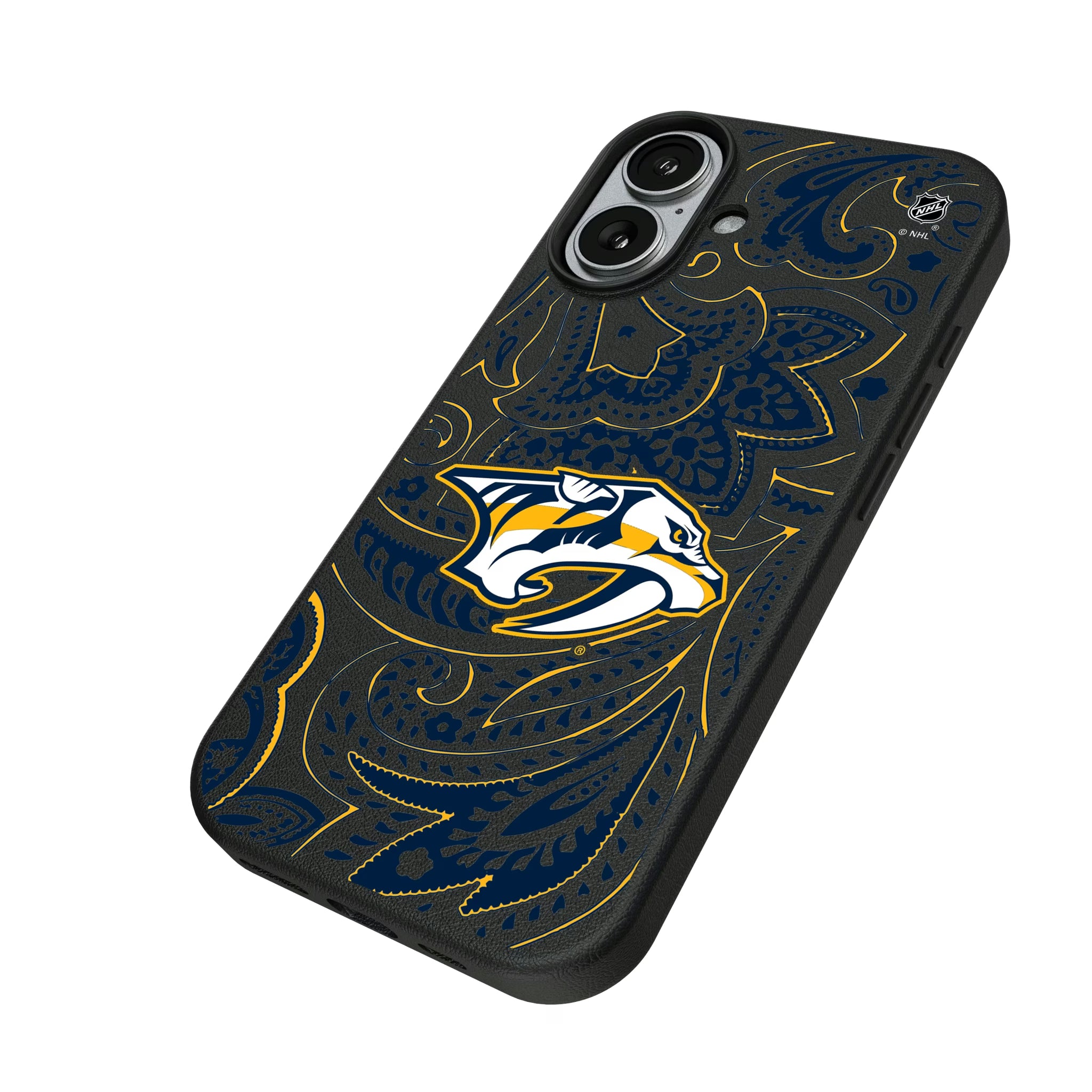 Nashville Predators Paisley iPhone MagSafe Compatible Phone Case for Apple iPhone - Isometric View#Device_iPhone 17