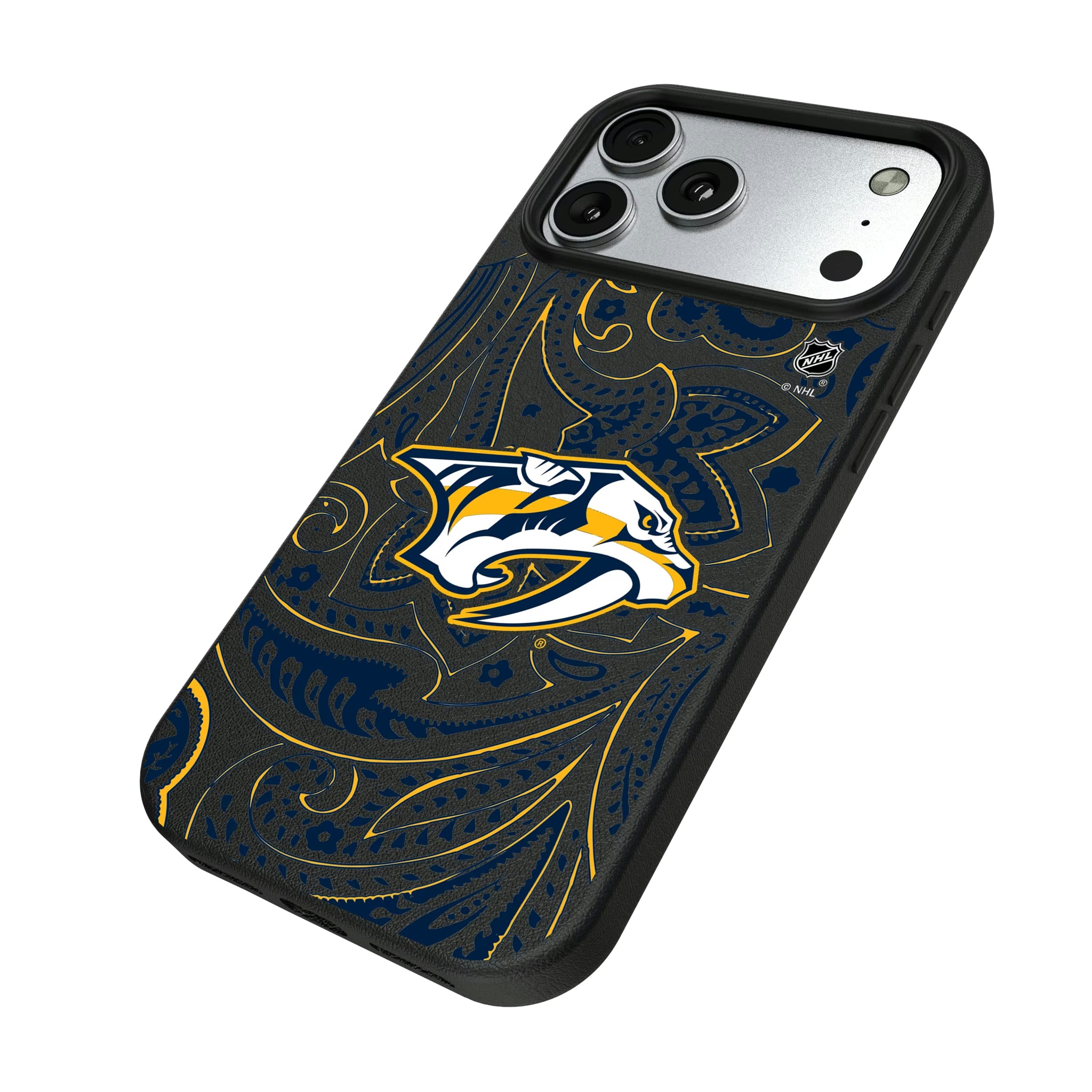 Nashville Predators Paisley iPhone MagSafe Compatible Phone Case for Apple iPhone - Isometric View#Device_iPhone 17 Pro Max