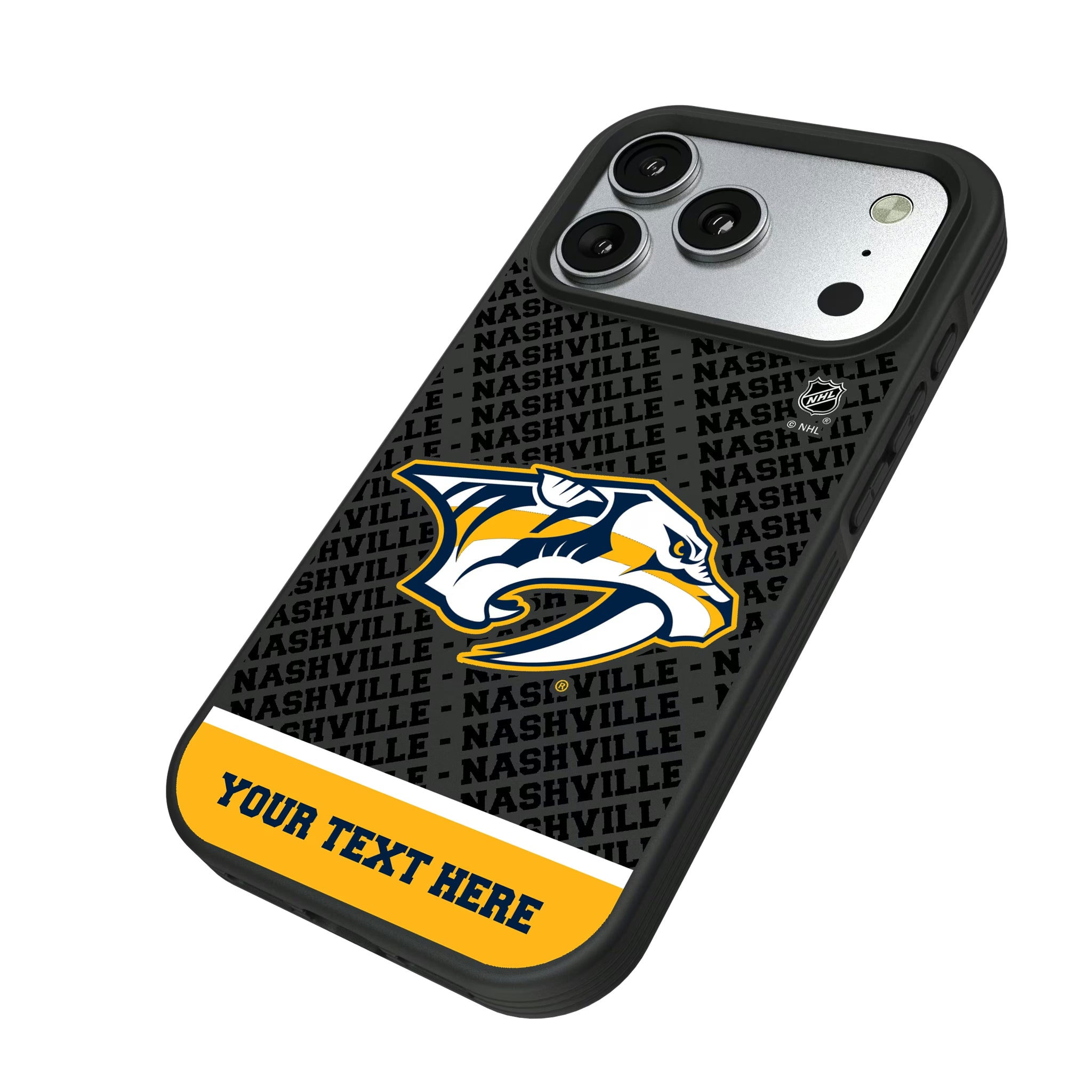 Nashville Predators Personalized EndZone Plus iPhone Bump Phone Case for Apple iPhone - Isometric View#Device_iPhone 17 Pro