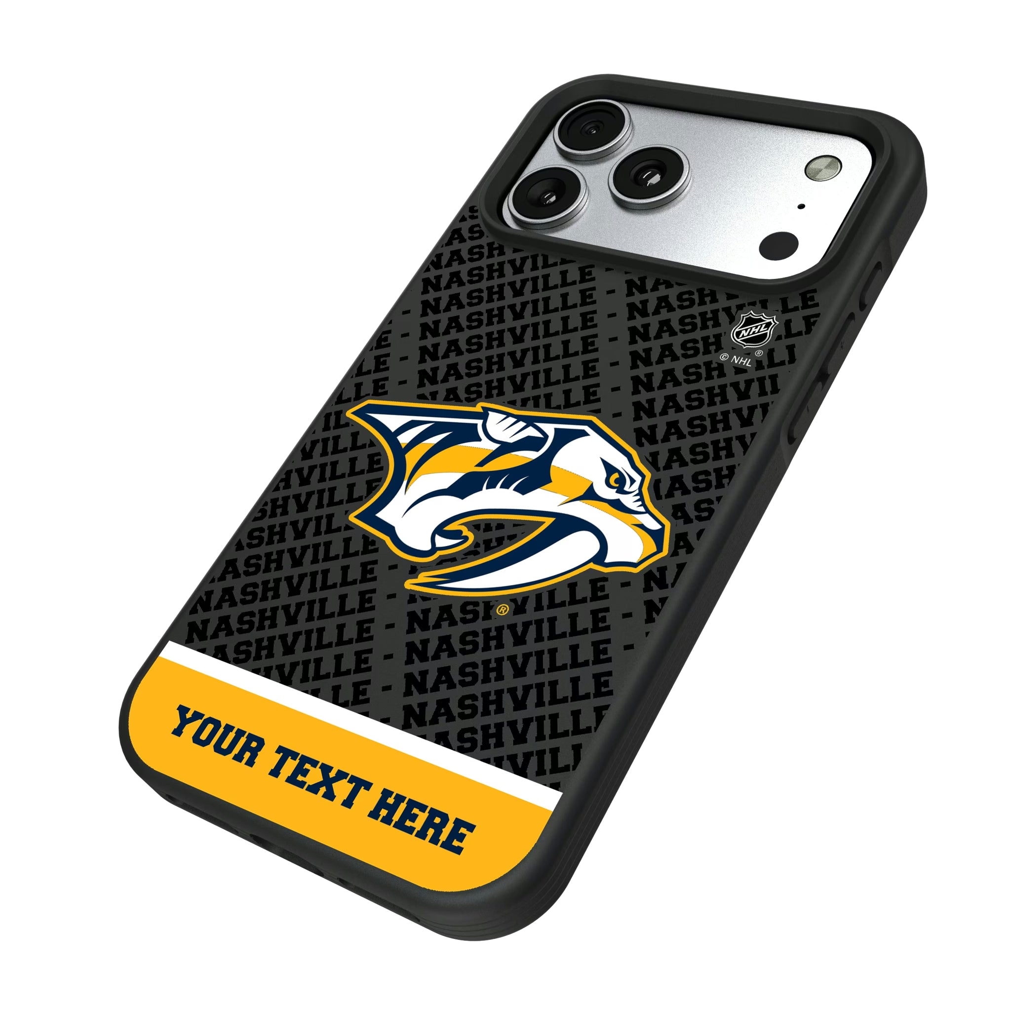 Nashville Predators Personalized EndZone Plus iPhone Bump Phone Case for Apple iPhone - Isometric View#Device_iPhone 17 Pro Max