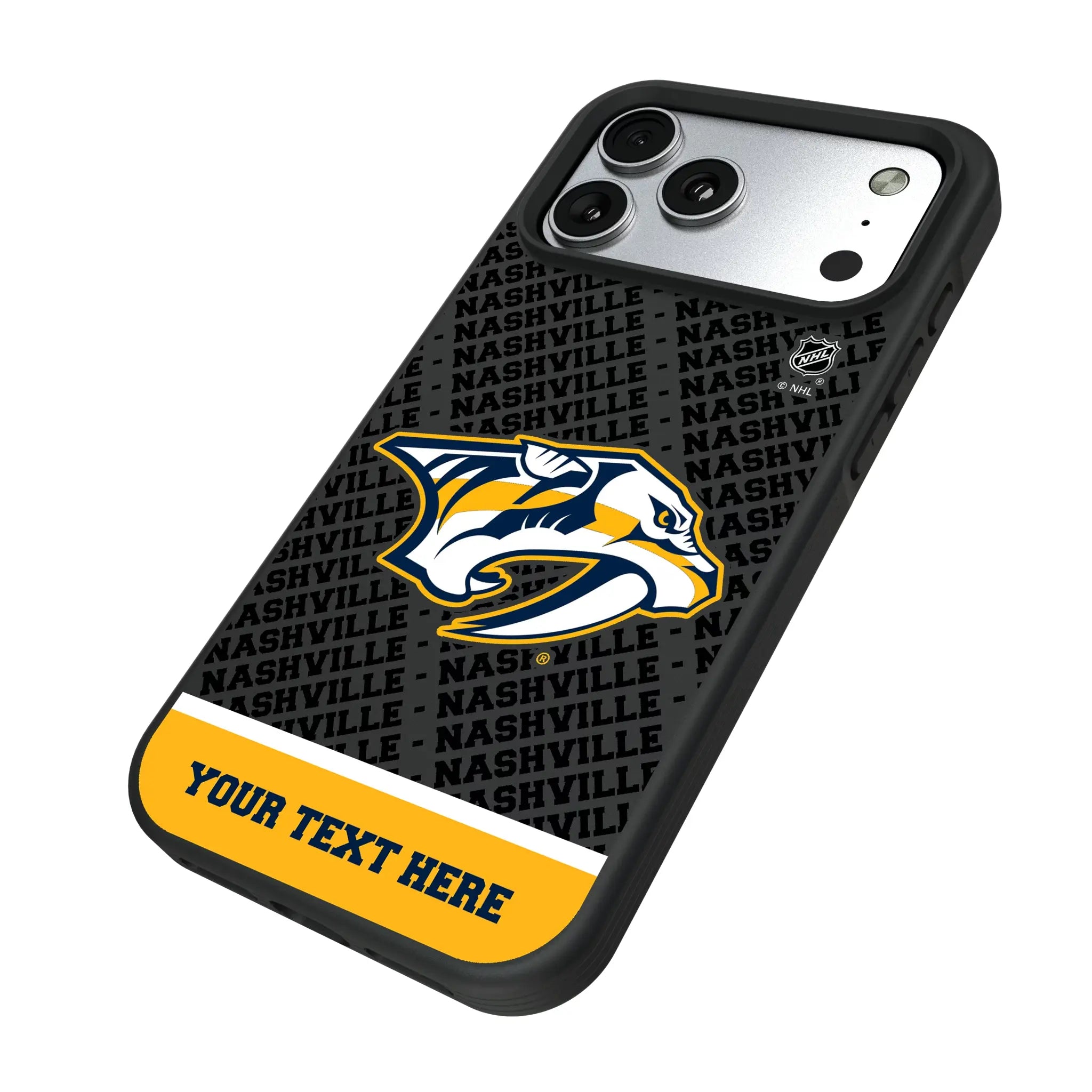 Nashville Predators Personalized EndZone Plus iPhone Bump Phone Case for Apple iPhone - Isometric View#Device_iPhone 17 Pro Max