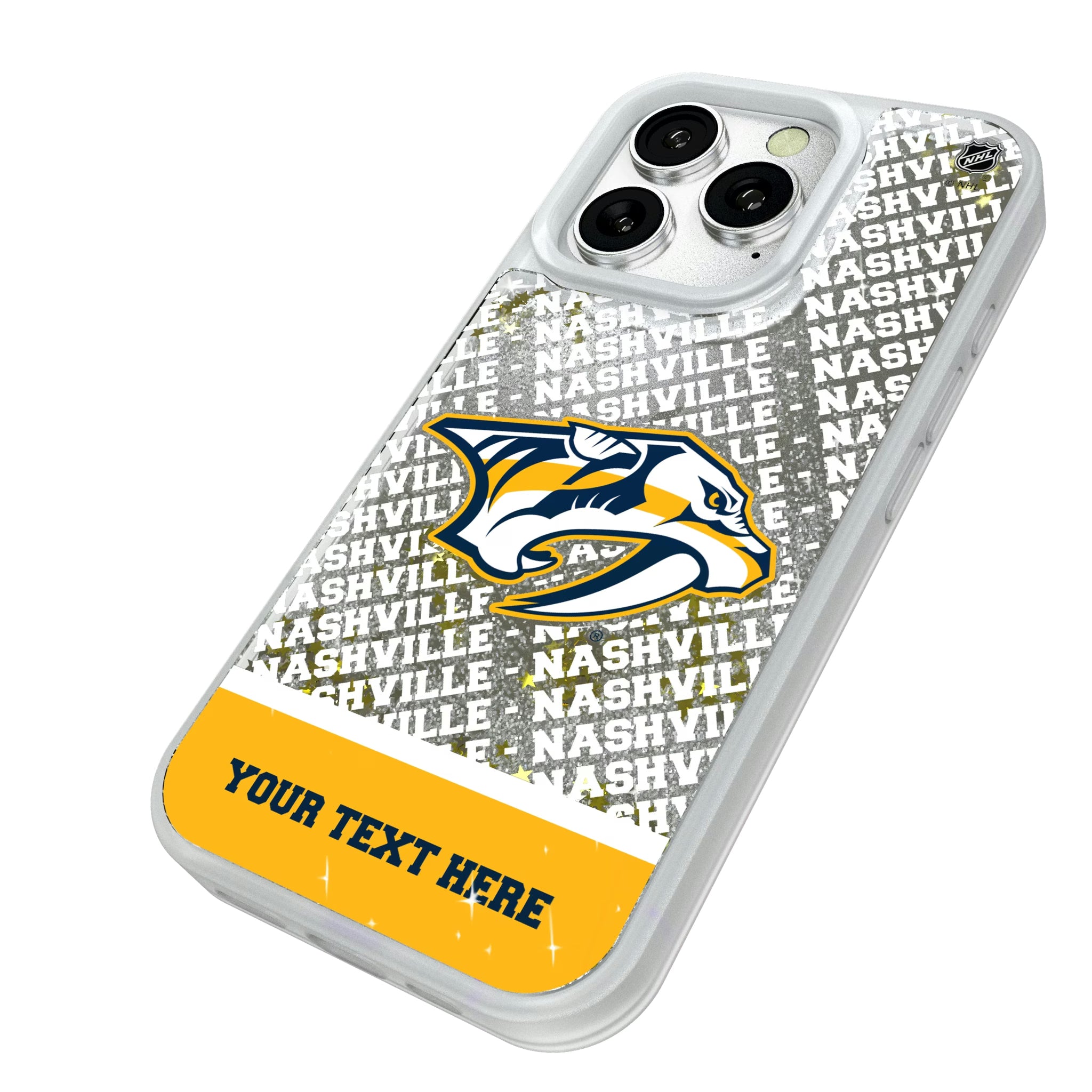 Nashville Predators Personalized EndZone Plus iPhone Glitter Phone Case for Apple iPhone - Isometric View#Device_iPhone 16 Pro