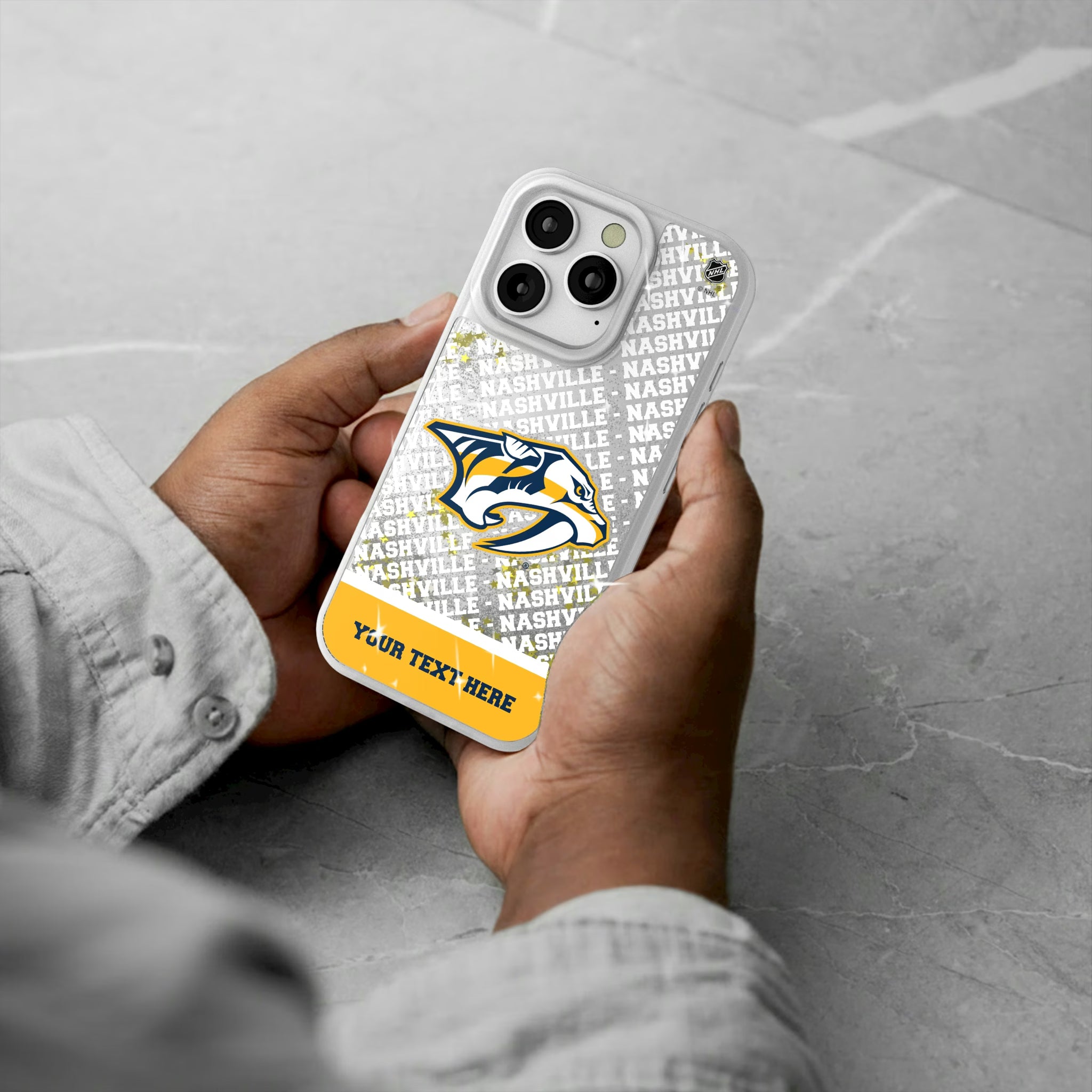 Nashville Predators Personalized EndZone Plus iPhone Glitter Phone Case for Apple iPhone - Lifestyle#Device_iPhone 16 Pro
