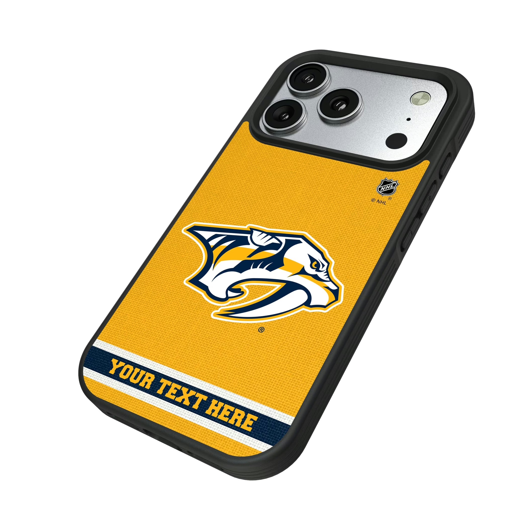 Nashville Predators Personalized Stripe iPhone Bump Phone Case for Apple iPhone - Isometric View#Device_iPhone 17 Pro