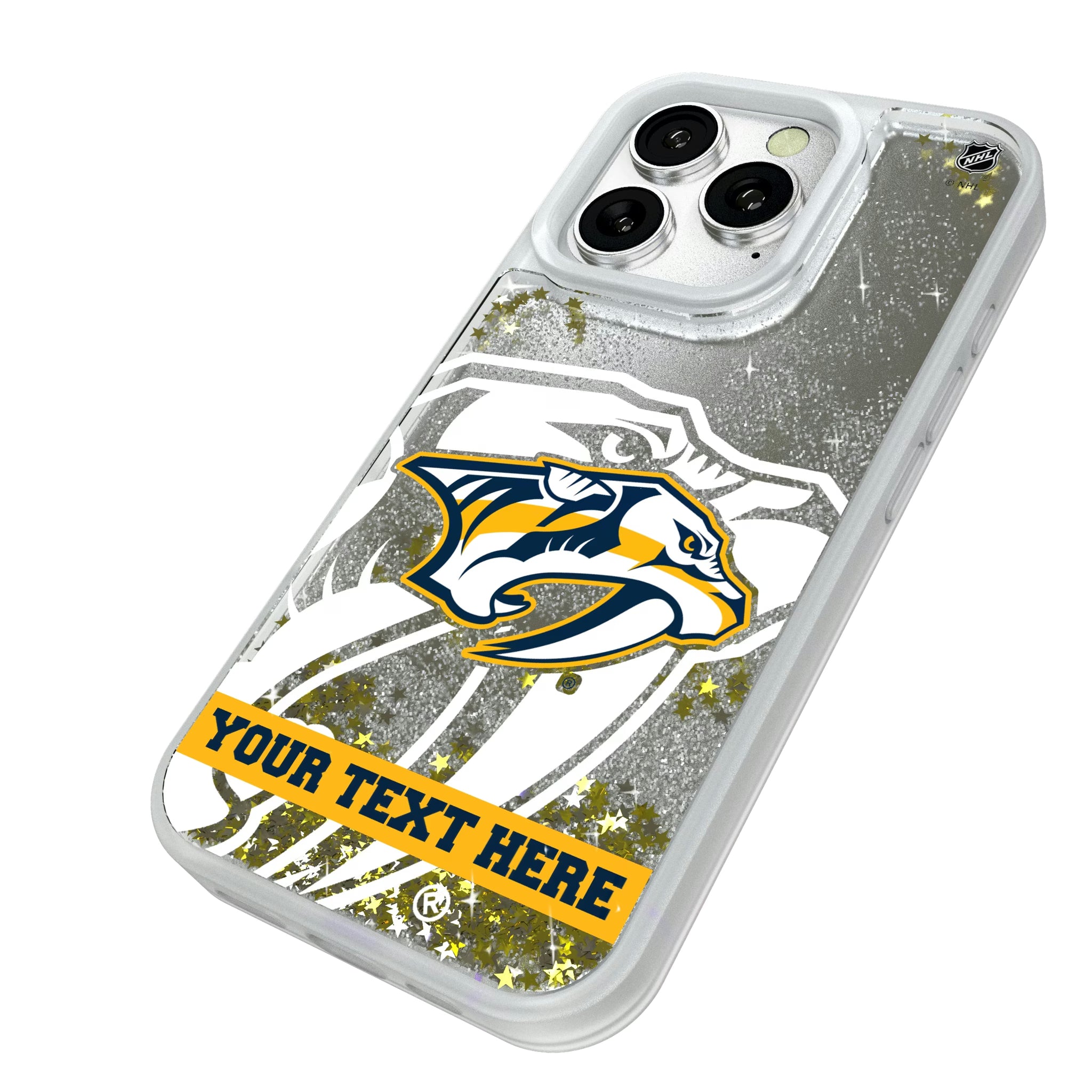 Nashville Predators Personalized Tilt iPhone Glitter Phone Case for Apple iPhone - Isometric View#Device_iPhone 16 Pro