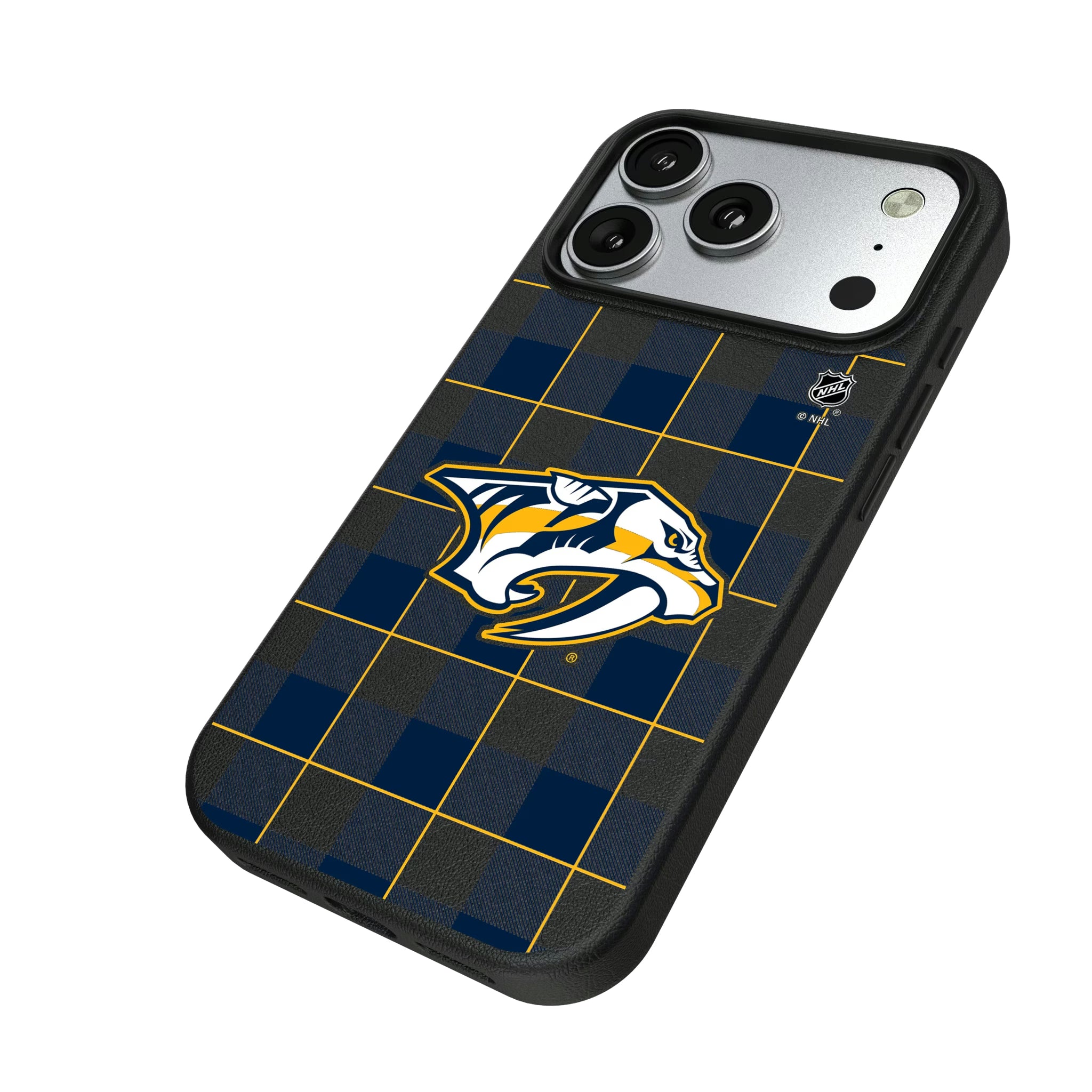 Nashville Predators Plaid iPhone MagSafe Compatible Phone Case for Apple iPhone - Isometric View#Device_iPhone 17 Pro